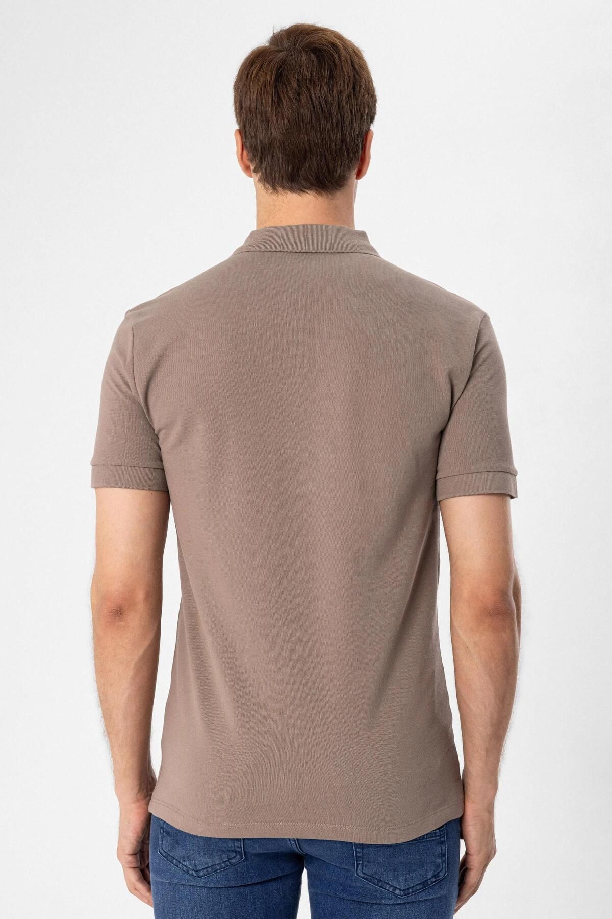 SÜVARİ-Polo Neck Regular Fit Brown Dobby T-Shirt 4