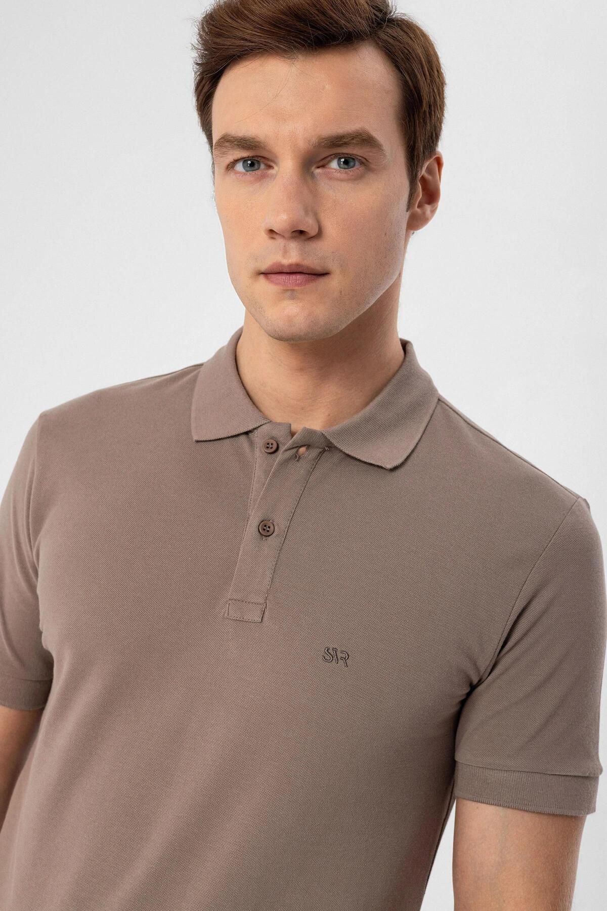 SÜVARİ-Polo Neck Regular Fit Brown Dobby T-Shirt 6