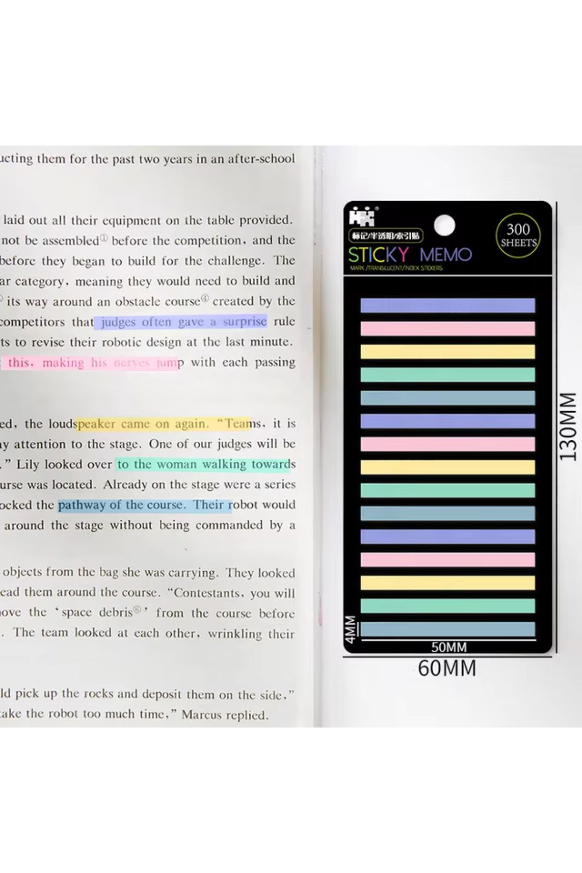 NaSaDAN-900 Sheets Stripe Transparent Sticky Postit Note Paper 3 Pack 3