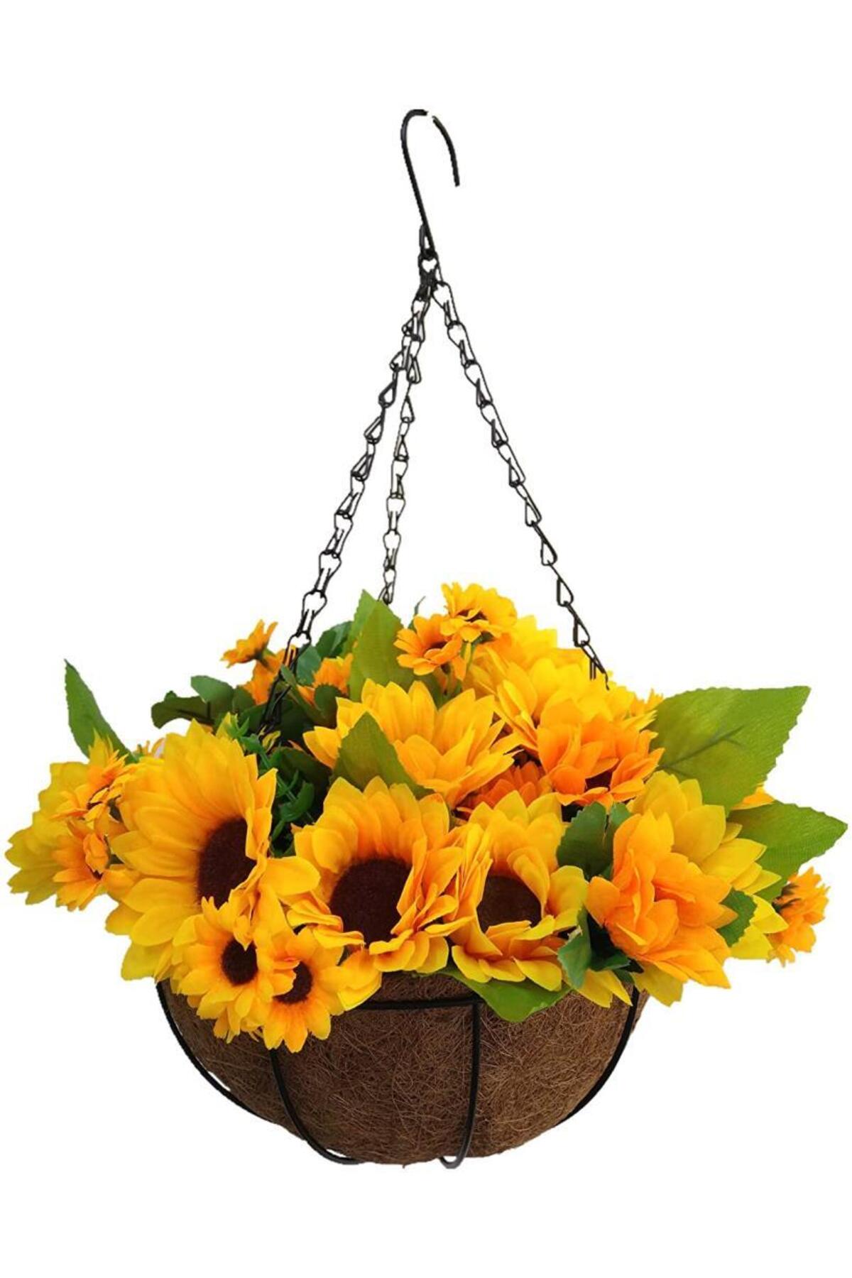 Artificial Flower Pendulum Basket Sunflower Flower Basket Yellow