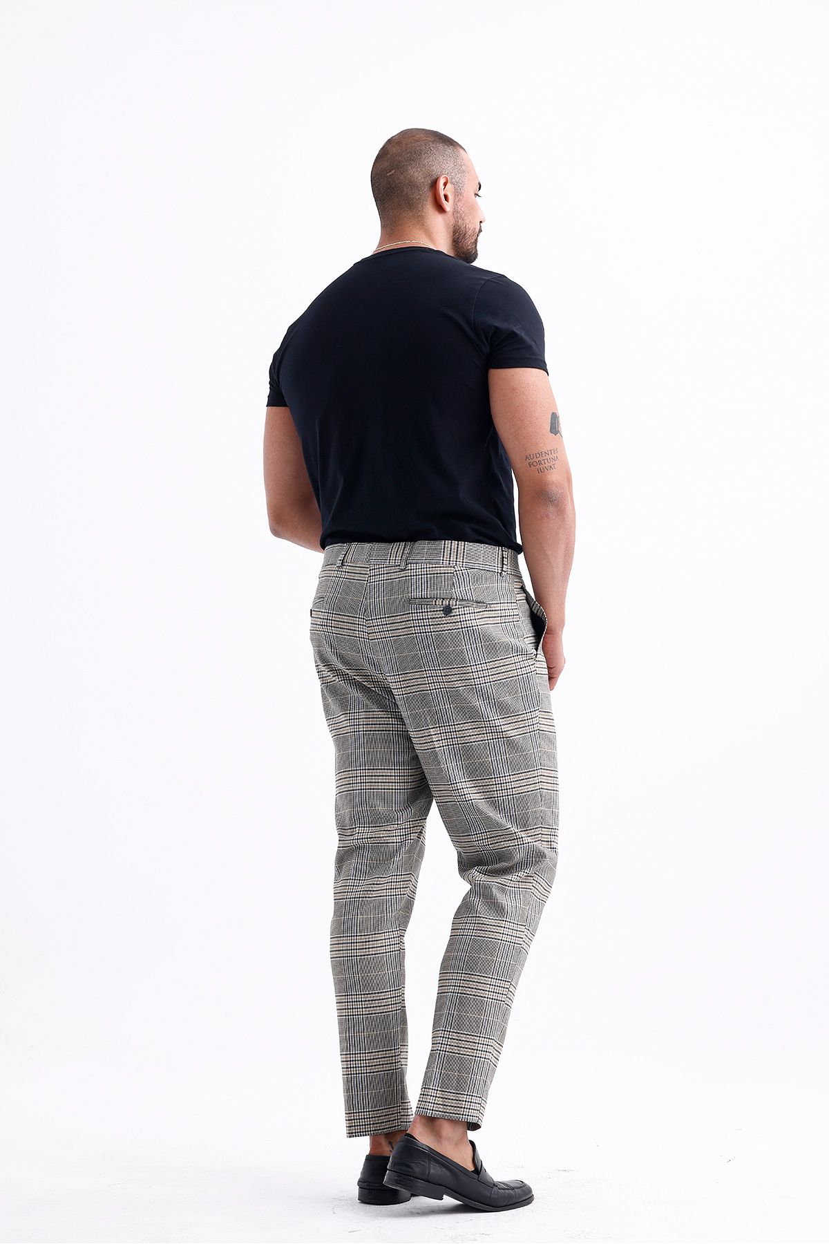 Koch London-Men's Oversize Pants - Grey and Beige Checked Pattern, Modern and Stylish Design 8