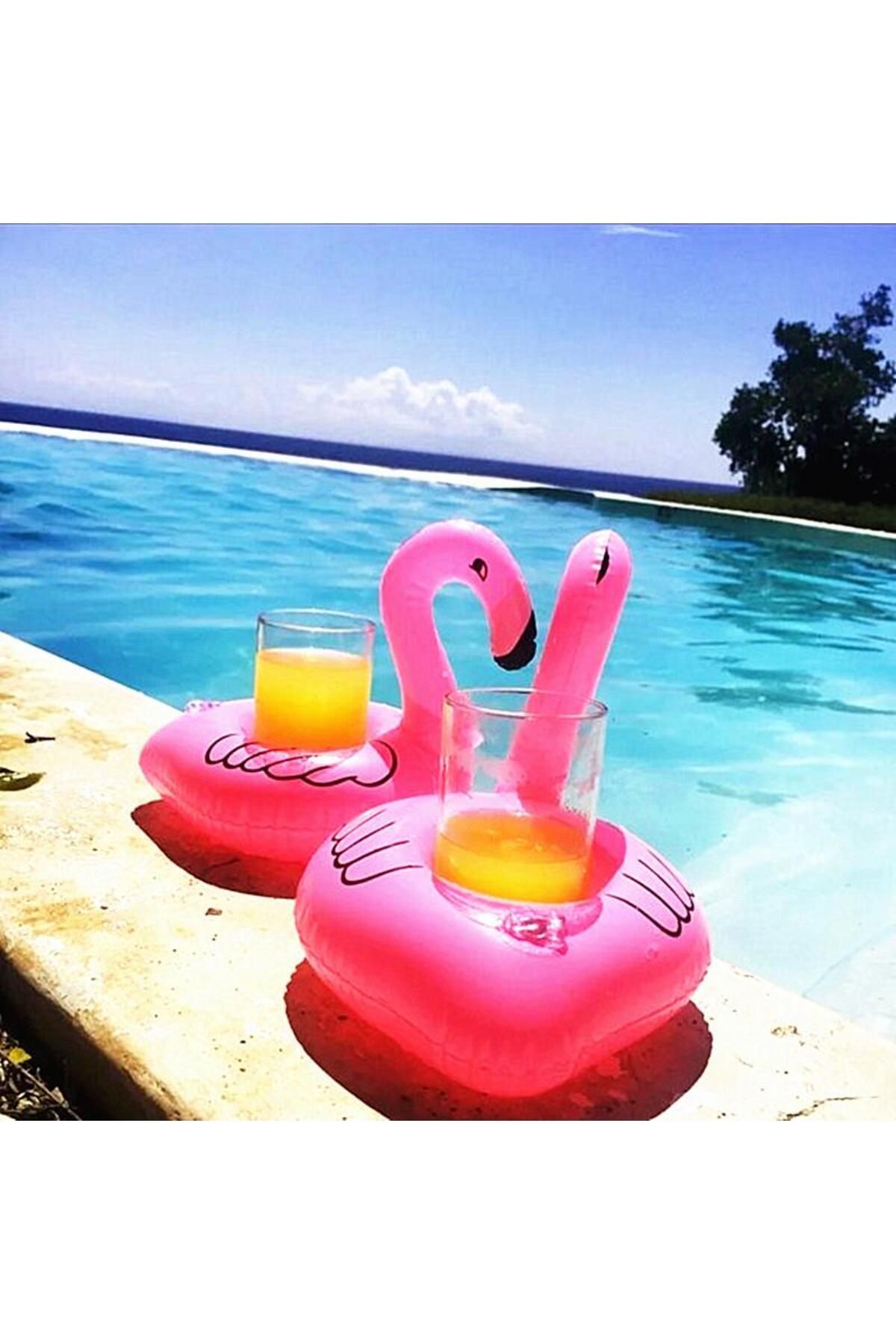 Nettenevime-Pink Flamingo Patterned Set of 10 Inflatable Cups and Ring Drink Holders 8