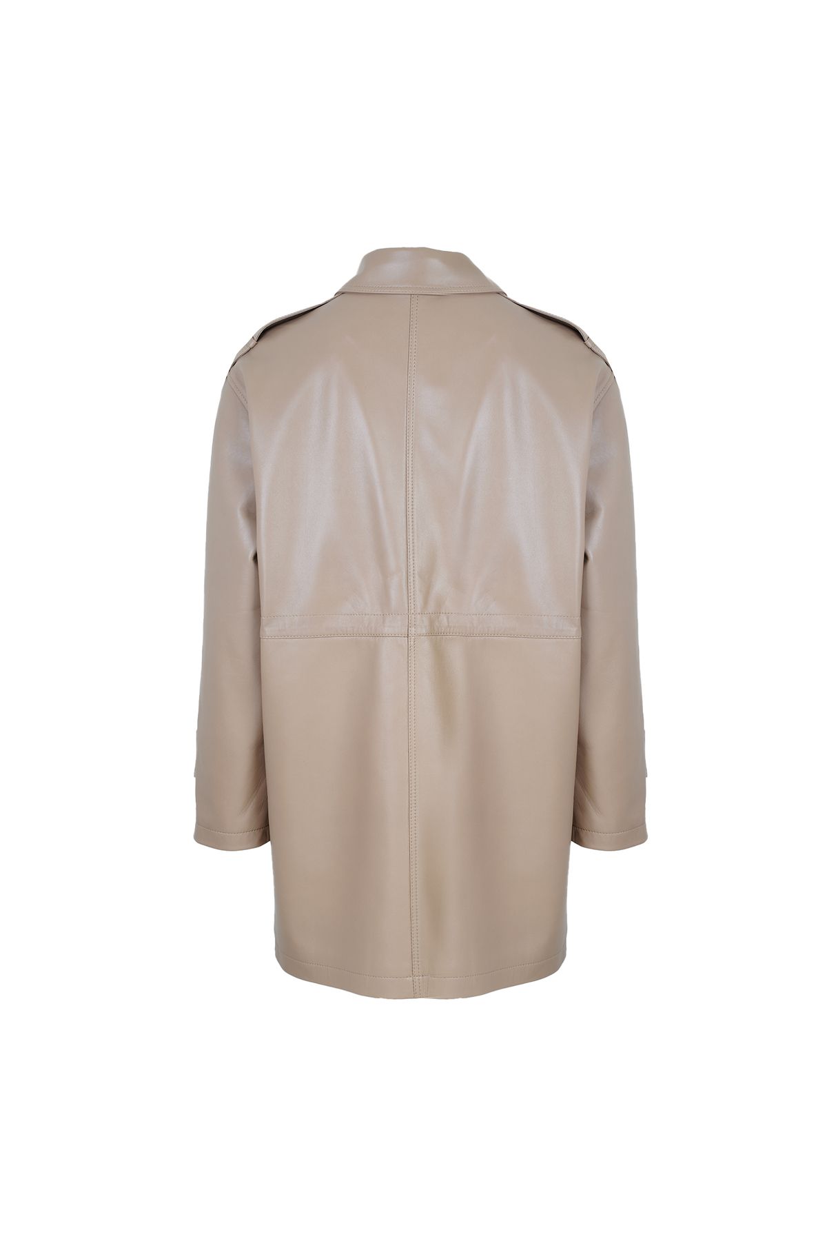 Desa-Carlynda Beige Women's Leather Oversize Top Coat 4