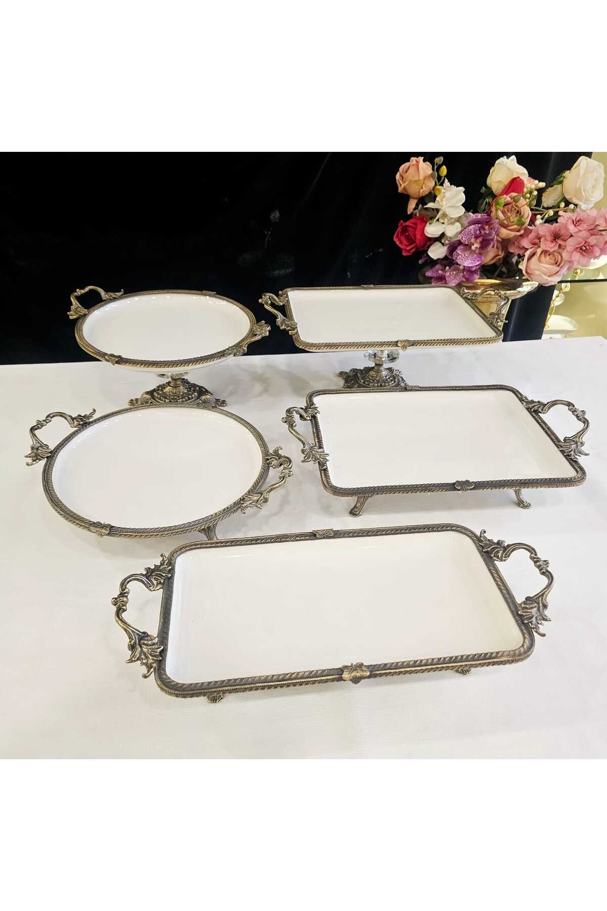 MaviDamla-Antique Yellow 5 Piece Porcelain Presentation Set with Handles - Edge Frame 1