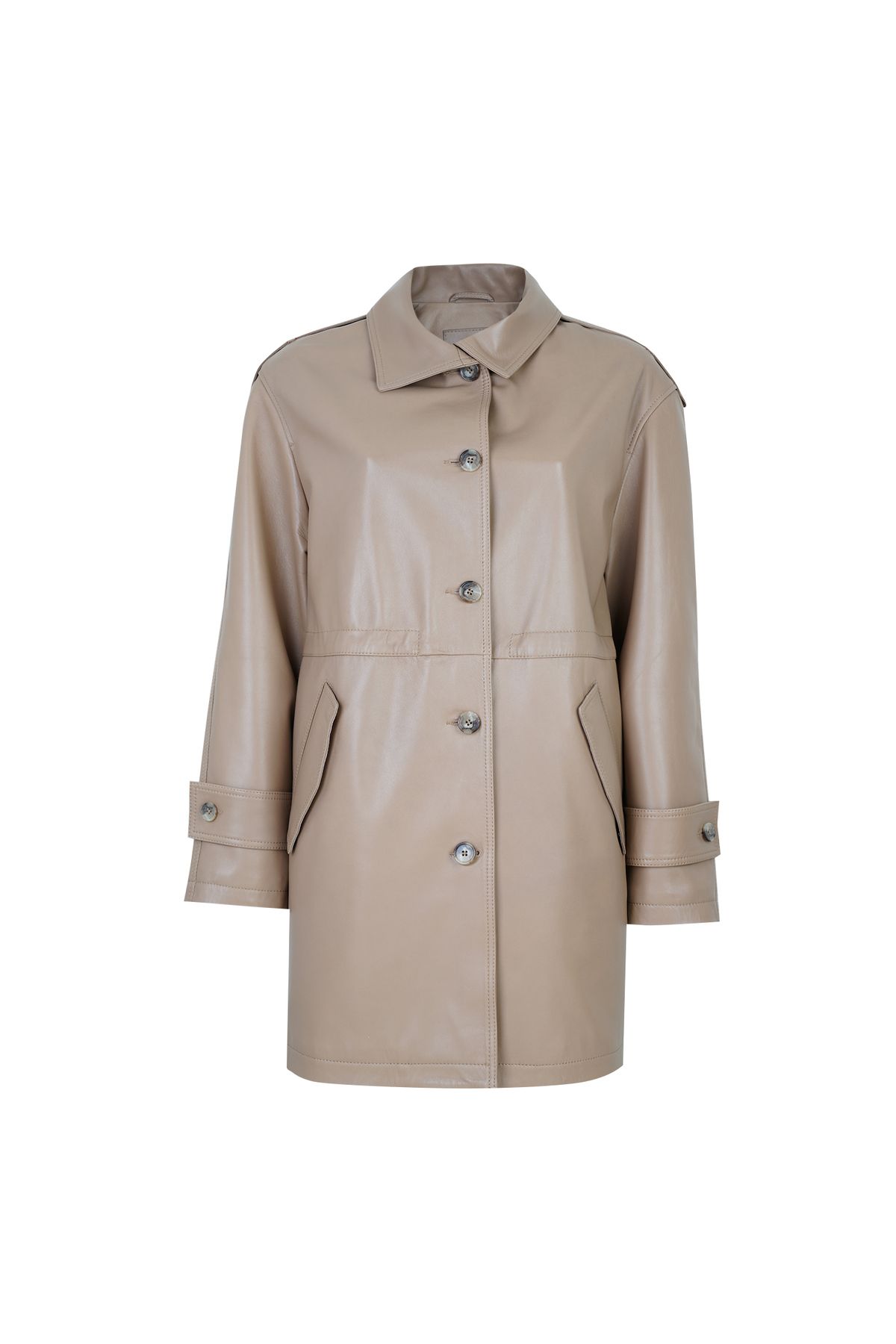 Desa-Carlynda Beige Women's Leather Oversize Top Coat 3