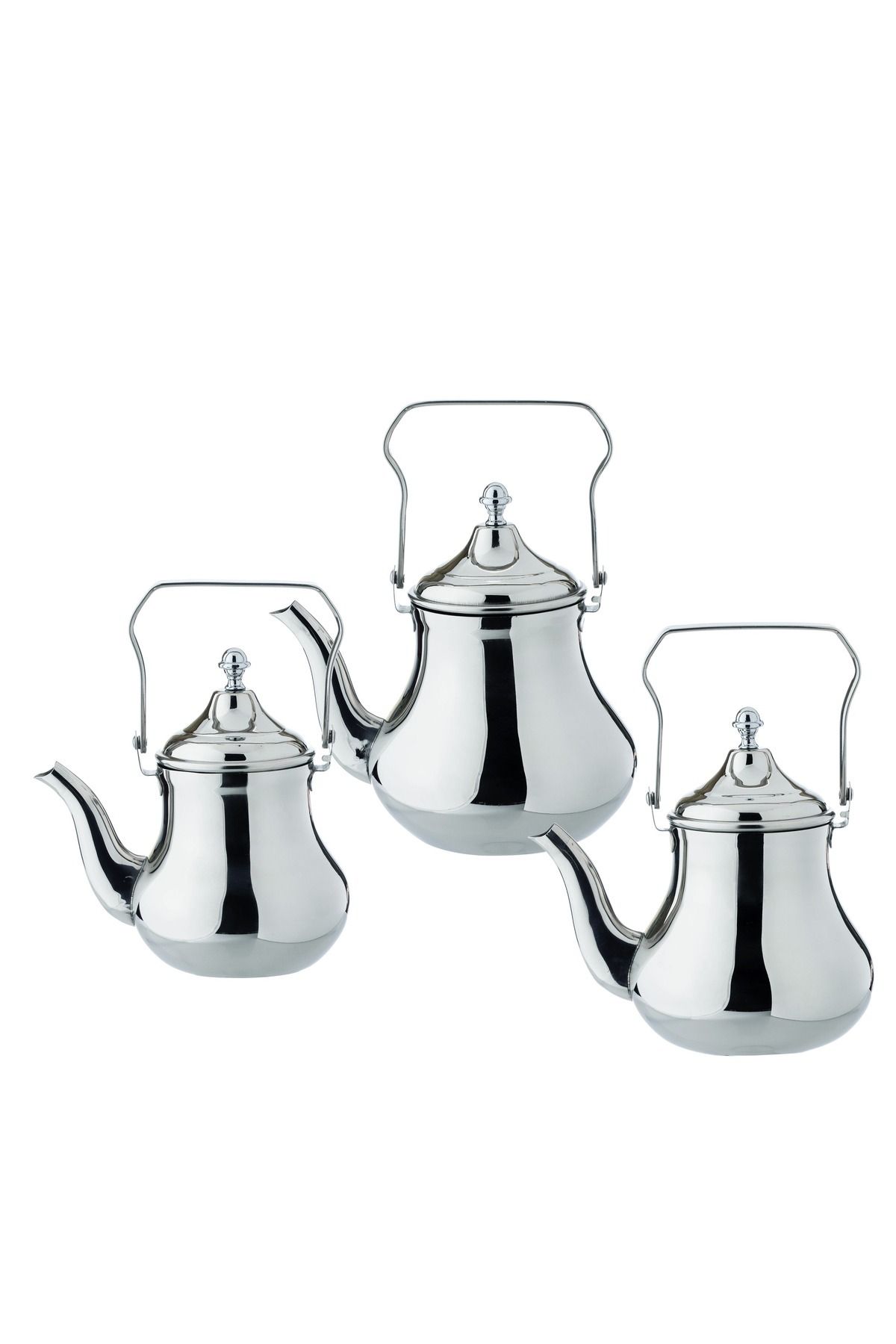 Dania-Stainless Steel Tea Pot Set 3 Pieces Of Different Sizes Hanging Handle 1