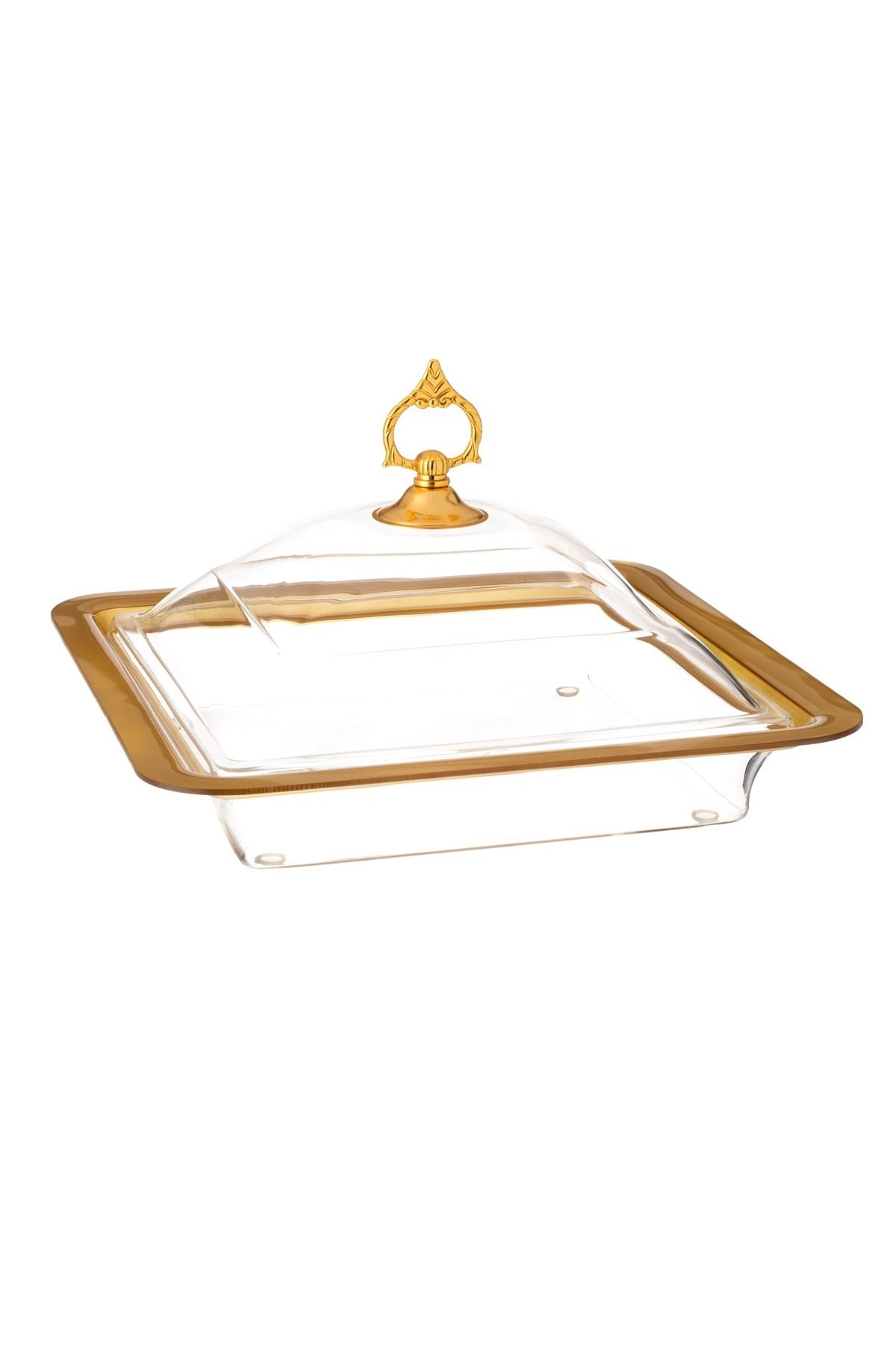 Dania-Serving dish for pastries and sweets with a transparent acrylic cover with golden decor 1