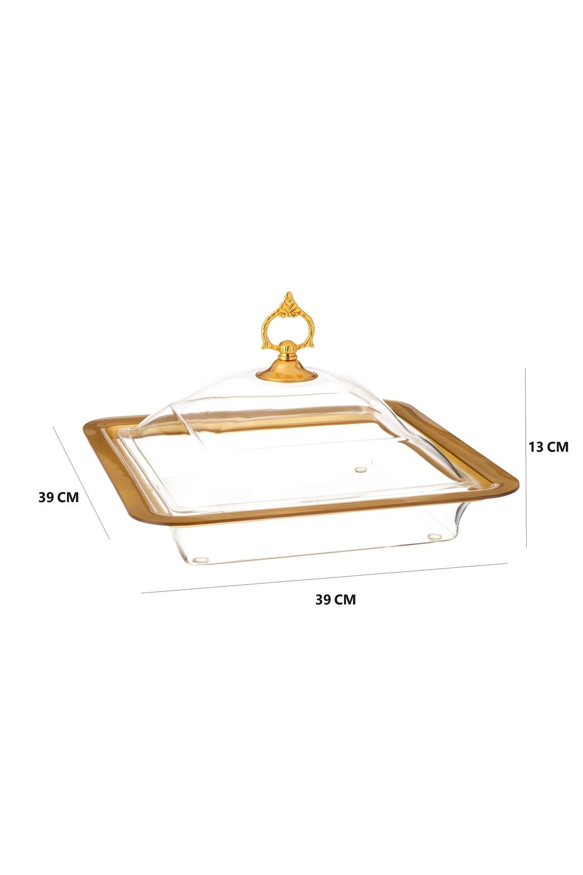 Dania-Serving dish for pastries and sweets with a transparent acrylic cover with golden decor 4