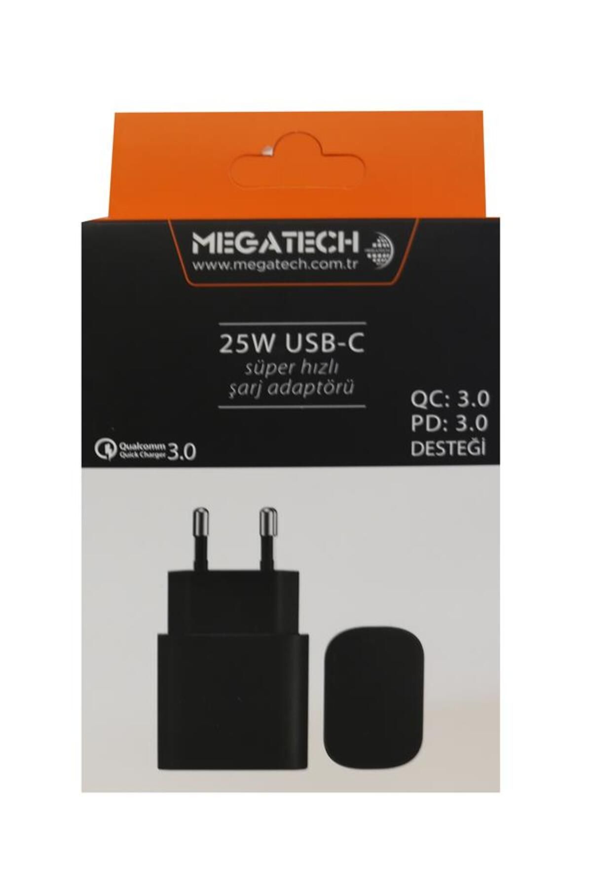 Vobotek Teknoloji Megatech 25w Siyah USB-C Şarj Kafa QC:3.0-PD:3.0
