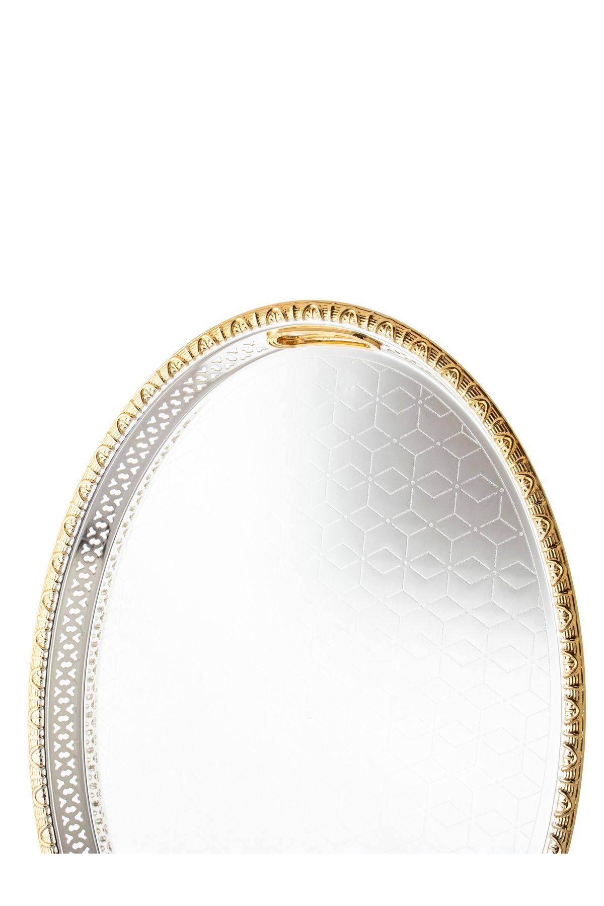 Bin Shihon-Silver Oval Tray With Golden Frame Inner Handles Made Of Metal And Stainless Lacquered 55x40 Cm 4