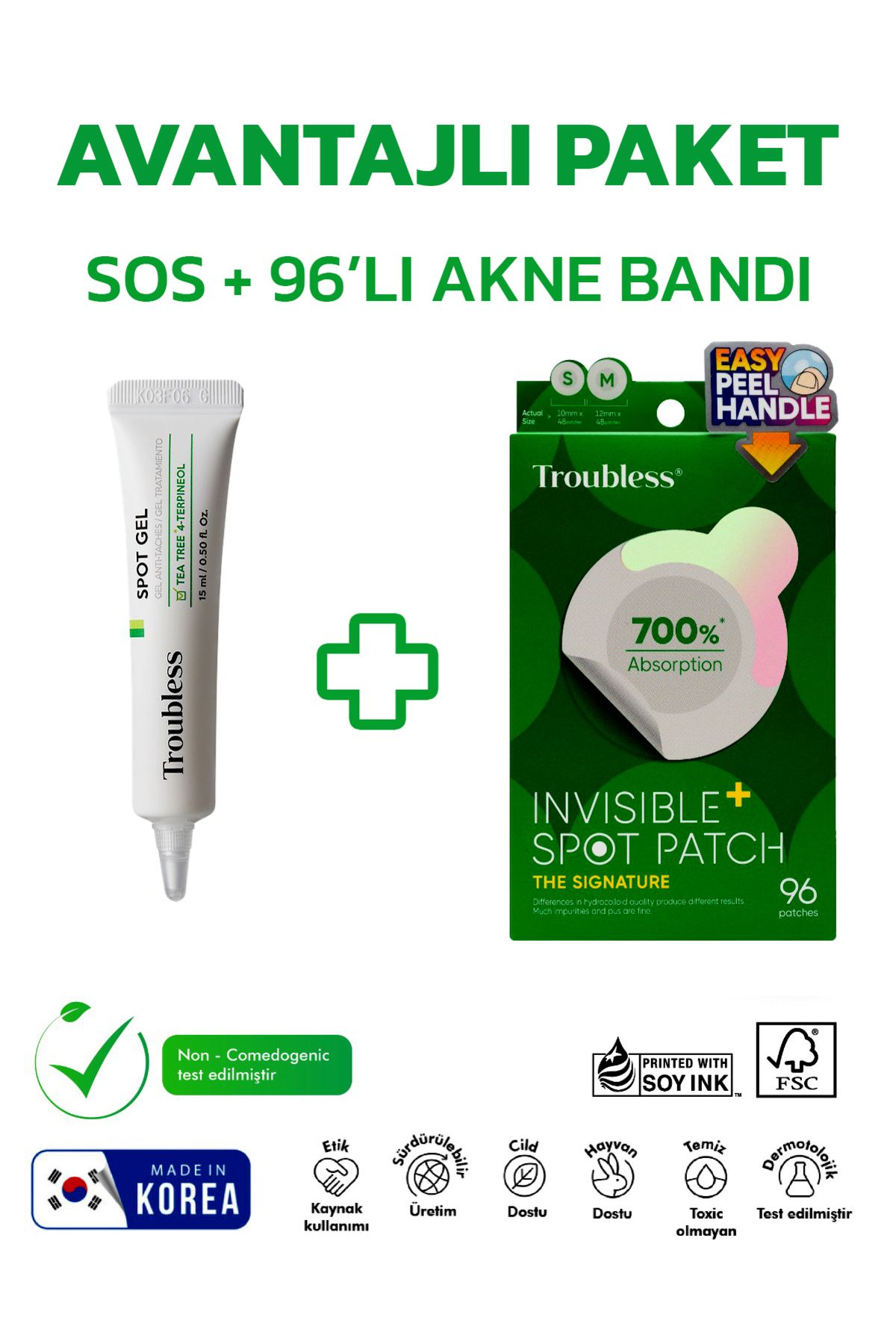 Troubless SOS CLEAR GEL CREAM+ INVISABLE SPOT PATCH 96'LI SİVİLCE BANDI