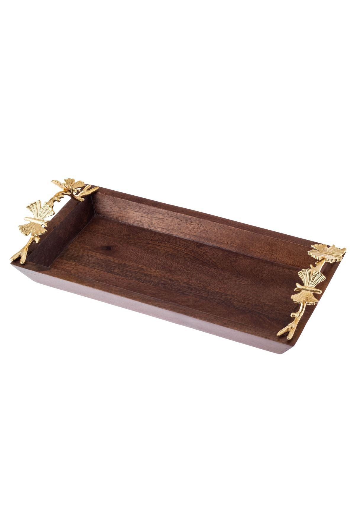 Dania-Rectangular wood tray with butterfly decor metal handle 1