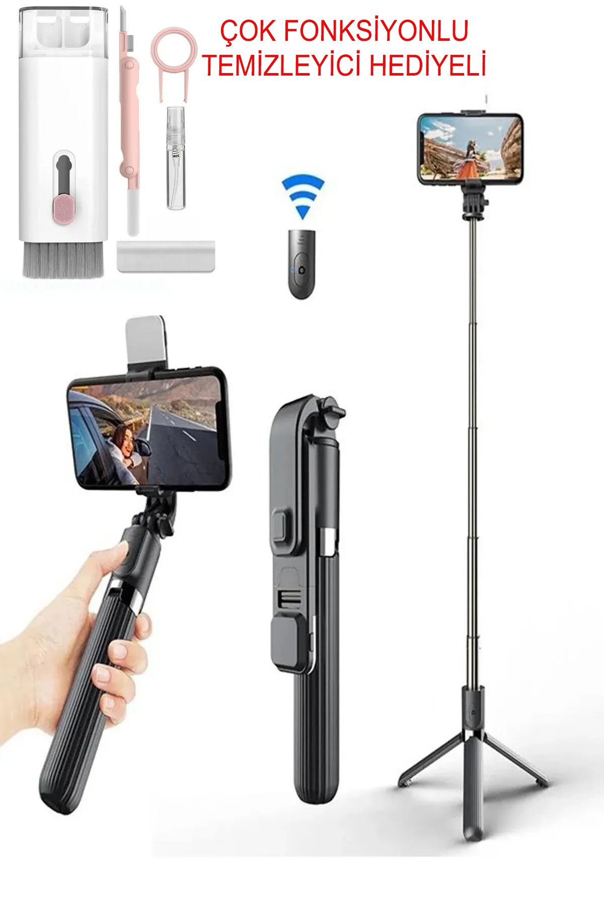 MR52 Led Işıklı Tripod Standı, Kablosuz, Bluetooth Uzaktan Kumandalı, Selfie Çubuğu