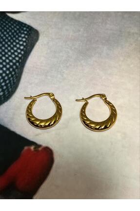 Swen Collection Kıvrımlı Halka Çelik Gold Küpe