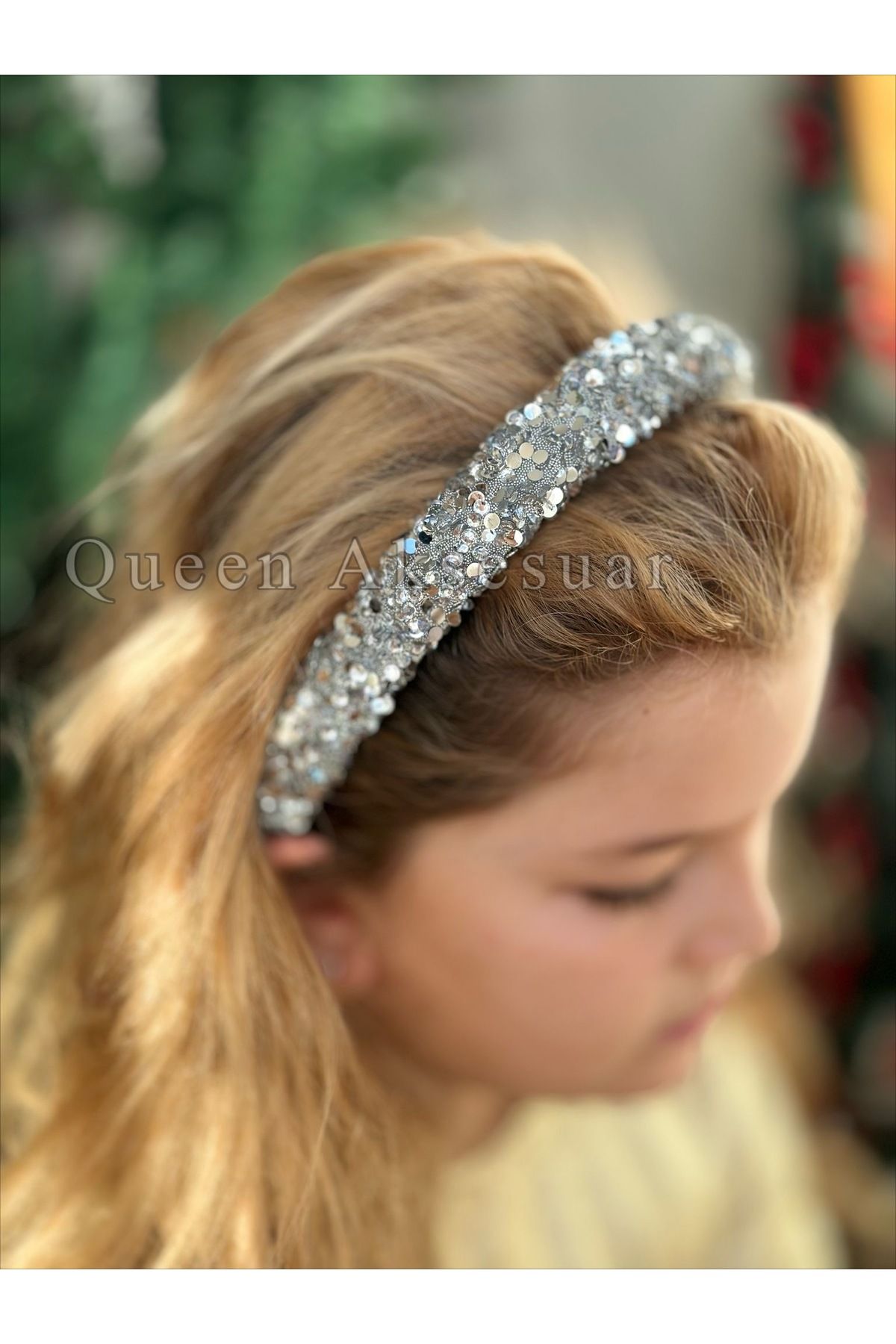 Queen Nelly-Luxury Mother of Pearl Stone Fancy Crown Female Child Special Occasion Crown with Bombed Sponge Silver Gray Color 3