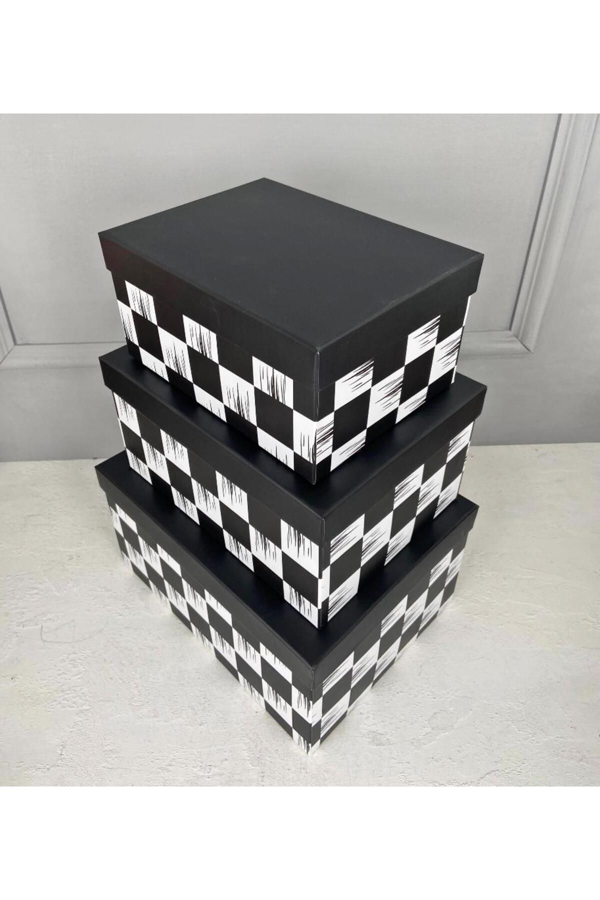 PEKİBU-Large 3-Piece Checkerboard Patterned Box Set 3