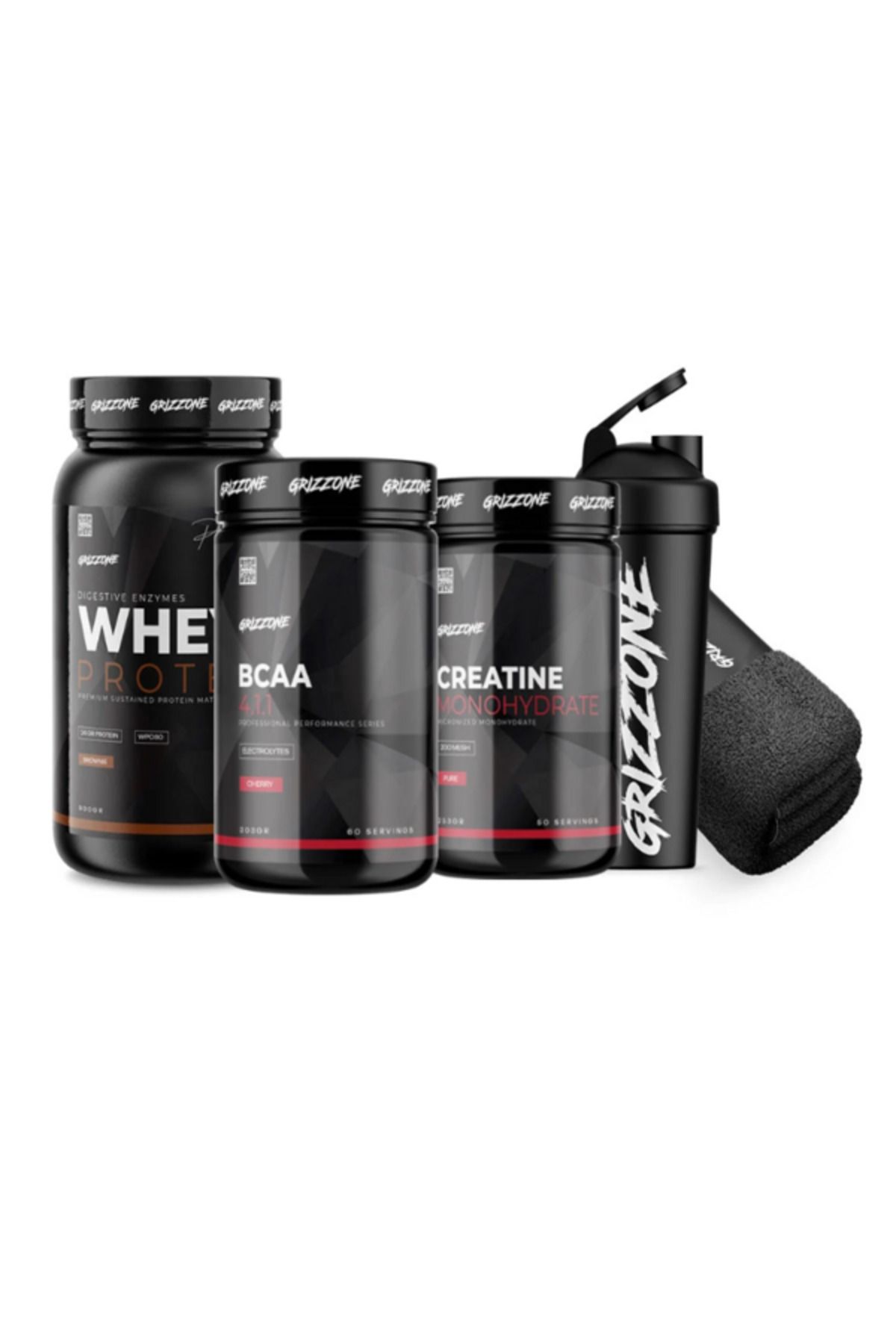 GRIZZONE Grızzy Fitness Pack ( Whey Protein 900Gr + Creatine 253Gr + Bcaa 303Gr + Shaker + Havlu )