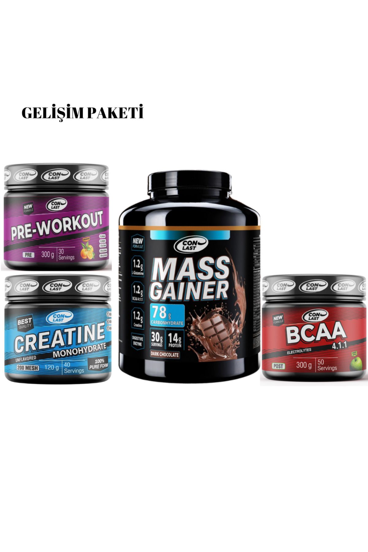 Conlast Mass Gainer 3000g-Pre-workout 300g-Bcaa 300g-Creatine 120g