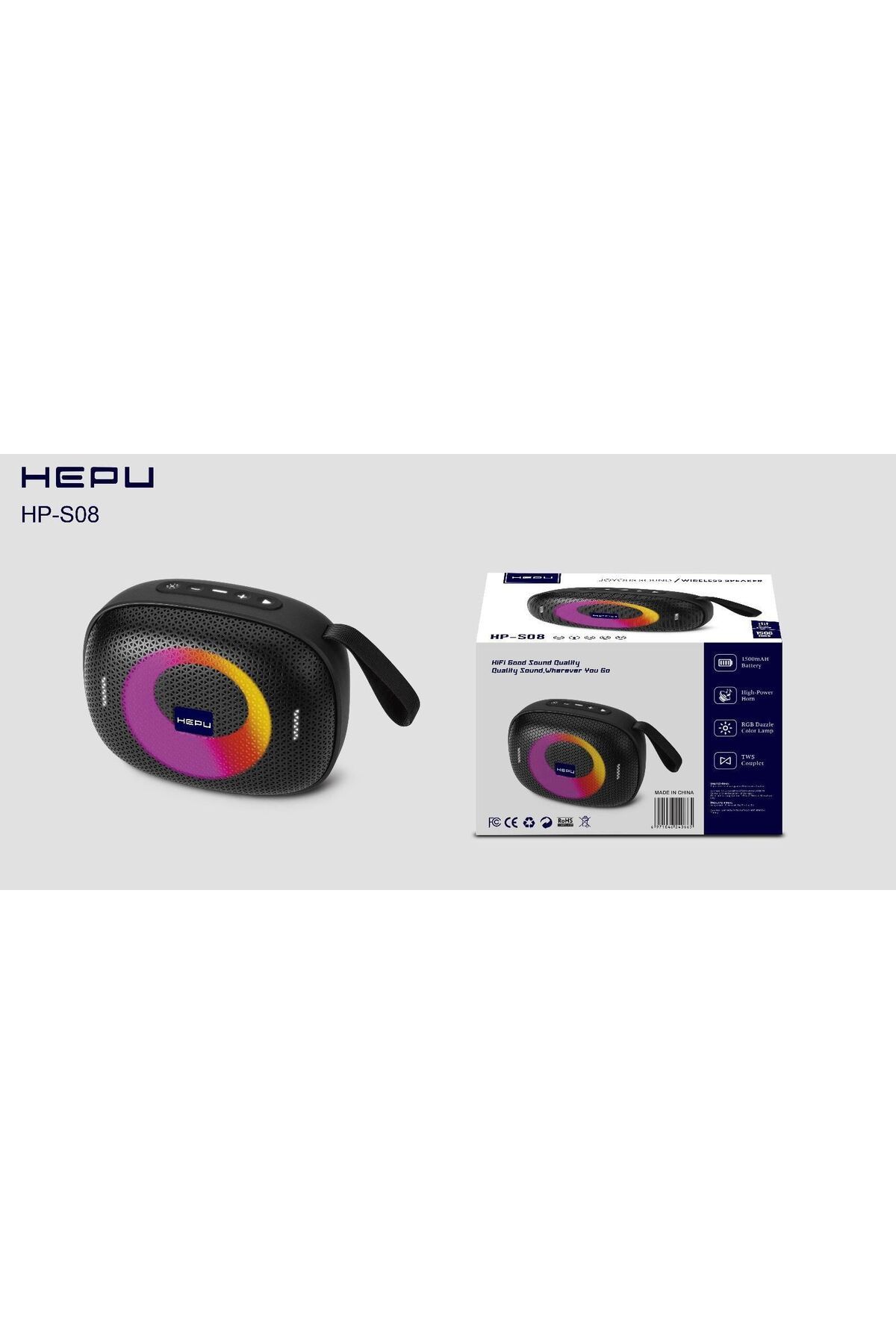 HEPU S08 BLUETOOTH USB ŞARJLI RGB IŞIKLI MÜZİK KUTUSU