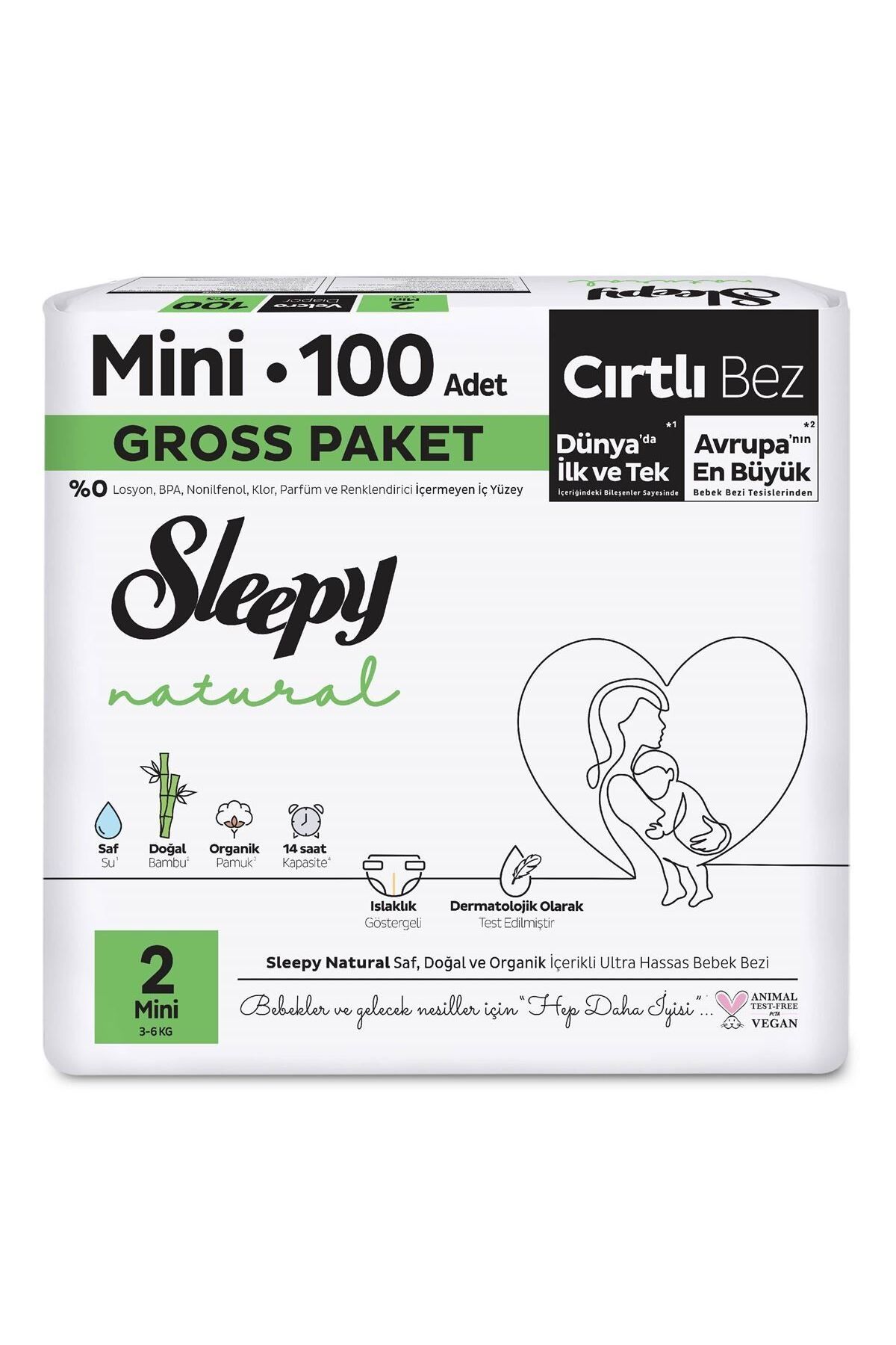 Sleepy Natural Bebek Bezi Gross Paket 2 Beden 3-6 Kg 100 Adet