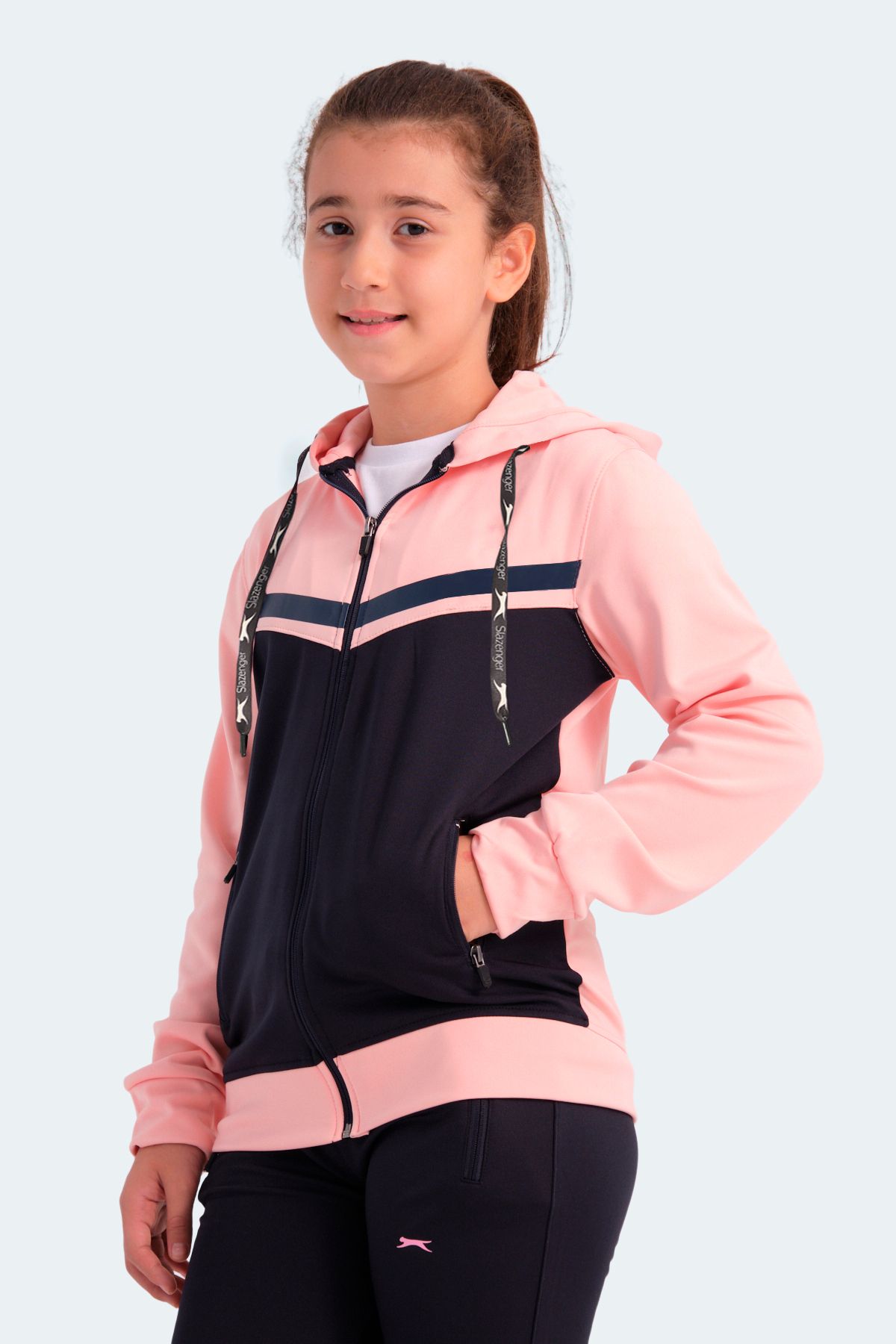 Slazenger-Noon Girl's Tracksuit Set Navy Blue / Pink 5