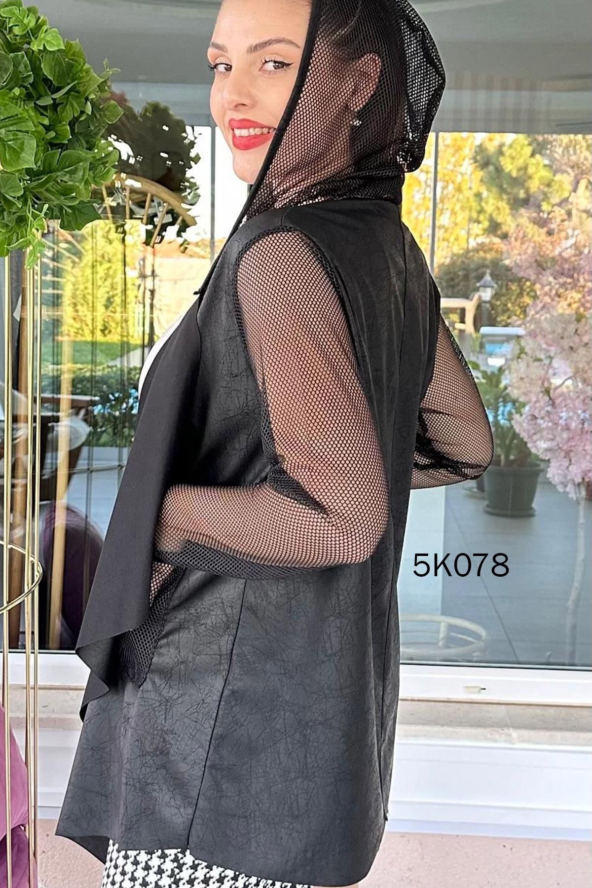 İnce Topuk-Hooded Cardigan with Mesh Sleeves 5K078 2