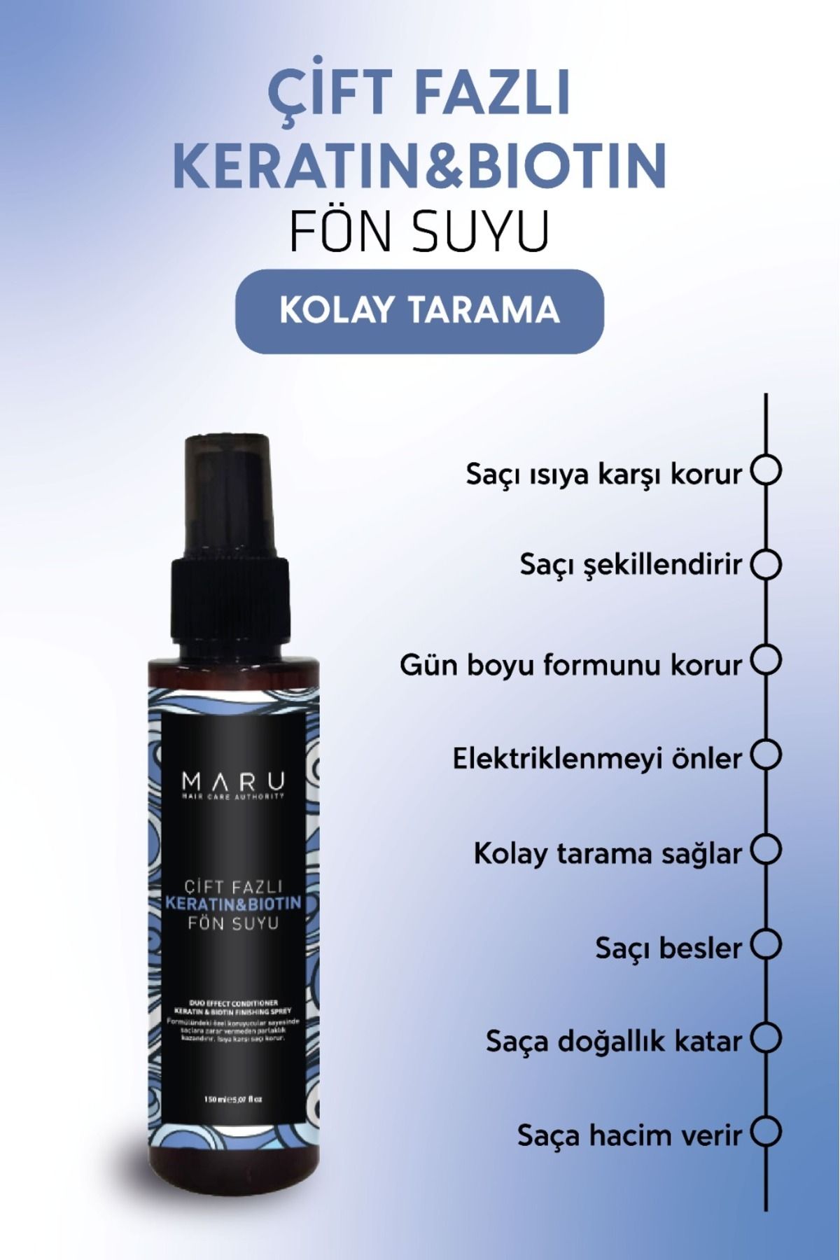 MARU Keratin &biotin Isı Koruyucu Kolay Tarama Ve Saç Şekillendirici Spreyi 150 ml 8699211721136