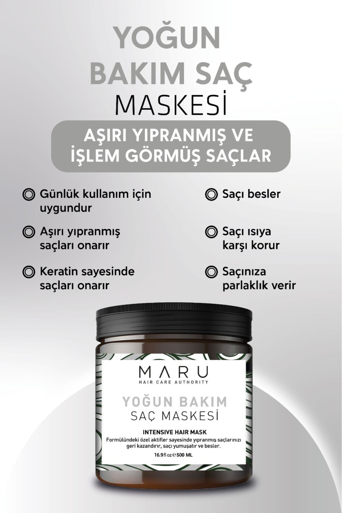 MARU Intensive Keratin Aşırı Yıpranmış Saçlara Özel Yoğun Saç Bakım Maskesi 500 Ml. 8699211721013