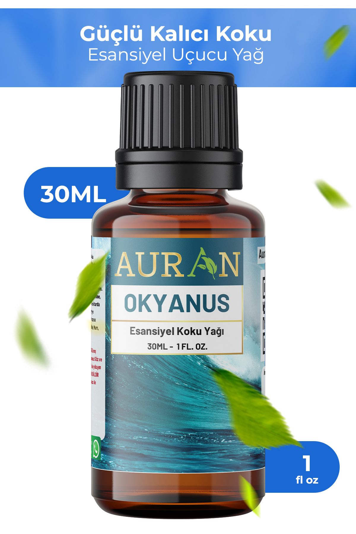 AURAN Okyanus Saf Esansiyel Uçucu Yağ Buhurdanlık Yağı Difüzör Esansı Aromaterapi Ortam Koku Yağı 30ml