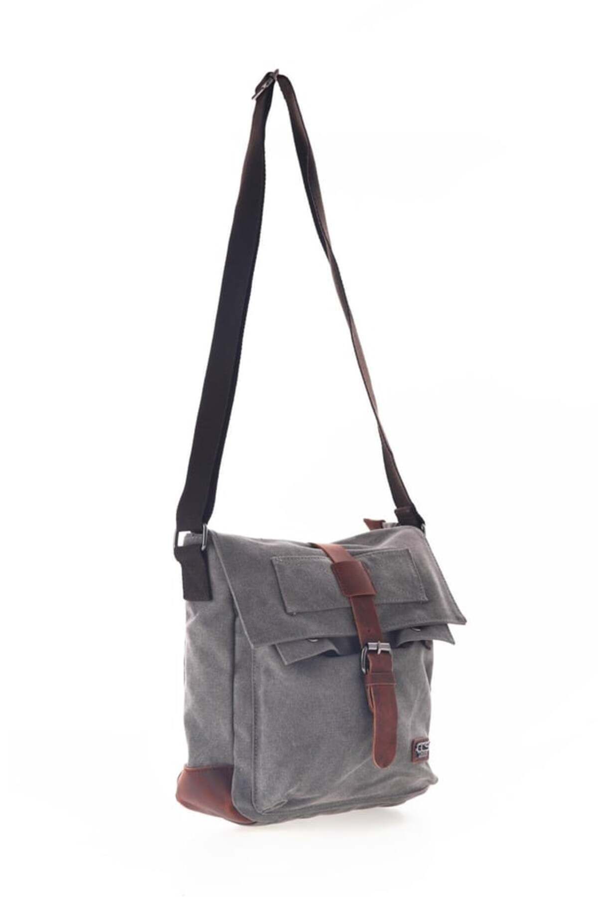 ÇÇS-Ççs 31461 Grey Canvas Postman Strap Shoulder Bag 2