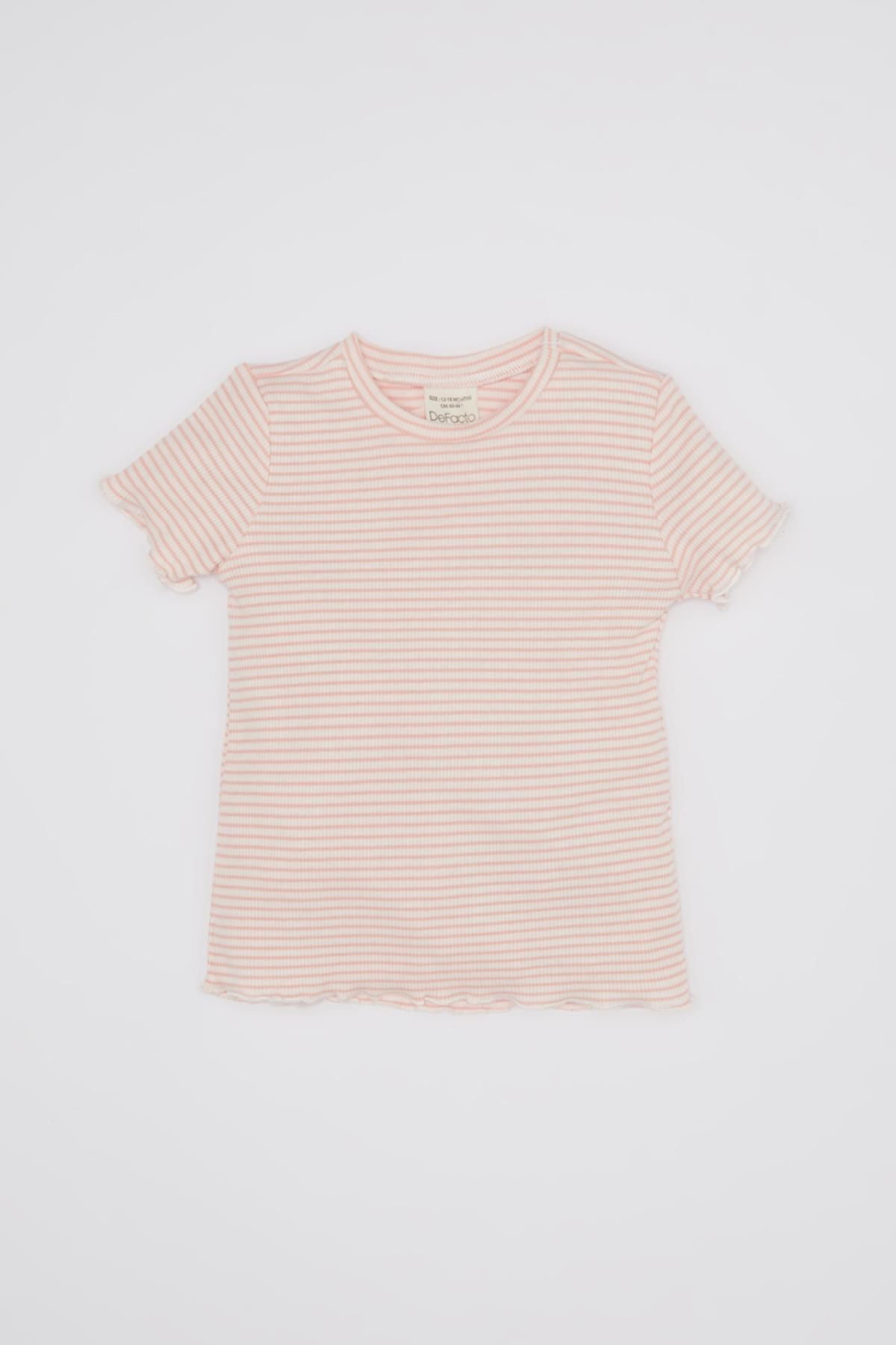 DeFacto-Gestreiftes Camisole-T-Shirt mit Rundhalsausschnitt für Babys – kurze Ärmel D5192a524sp 1