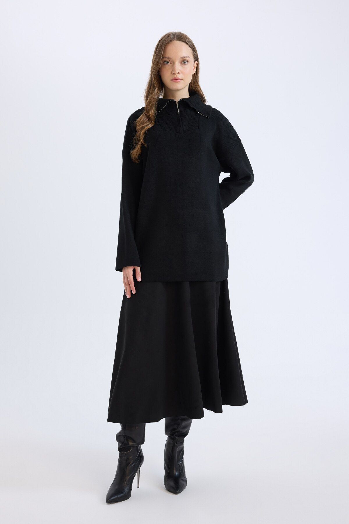 DeFacto-A-Line Basic Plain Suede Midi Skirt E5405Ax24Wn 3