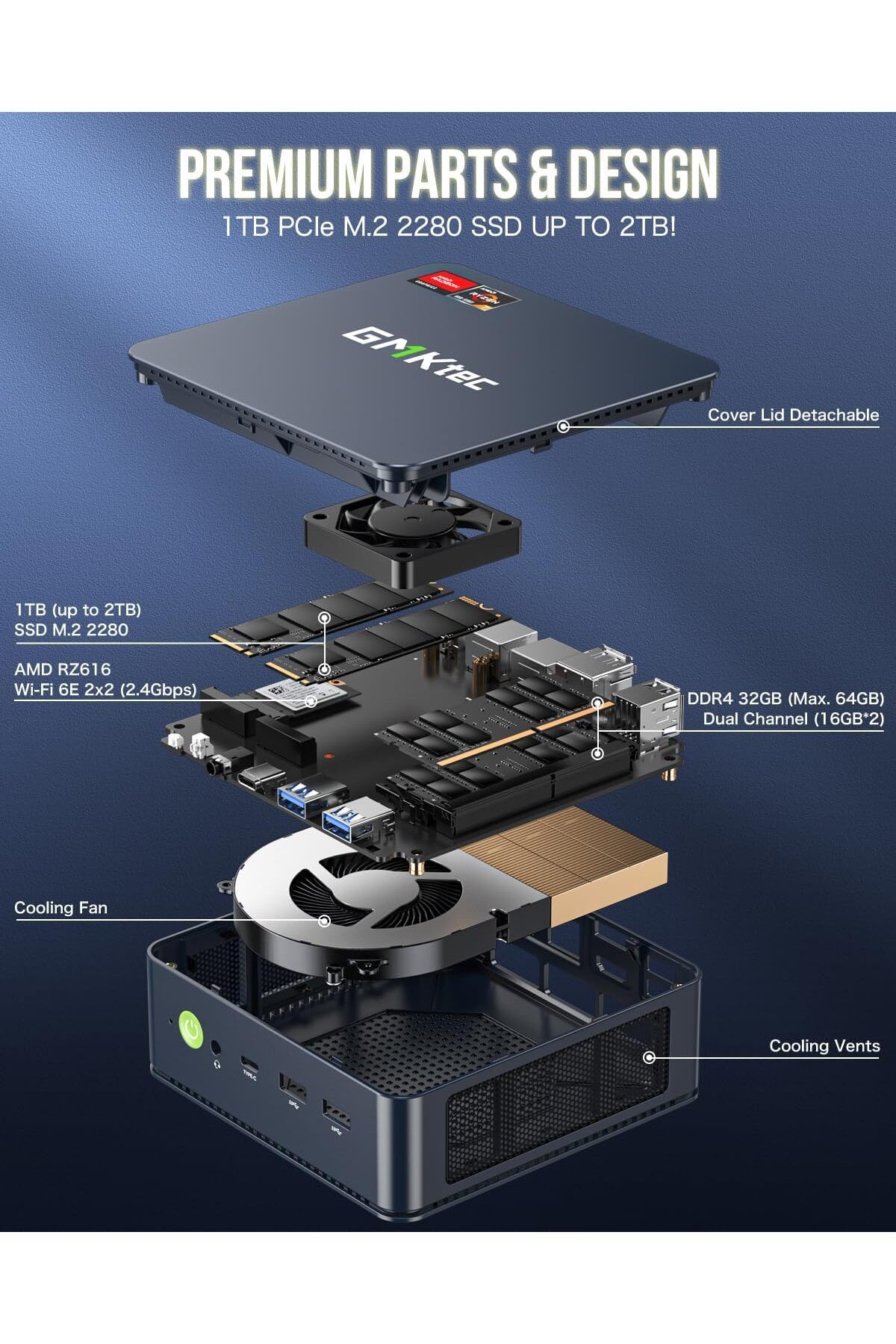 GMKtec-NucBox M5 Plus Desktop Ultracompact Mini PC Gaming, Desktop Computer Windows 11 Pro, AMD Ryzen 7 7