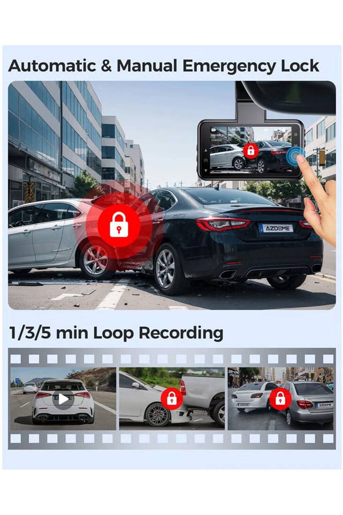 AZDOME-M17 Pro WiFi Front + Rear Dash Cam, FHD 1080P Car Driving Recorder ADAS, G-Sensor Loop Recording 7