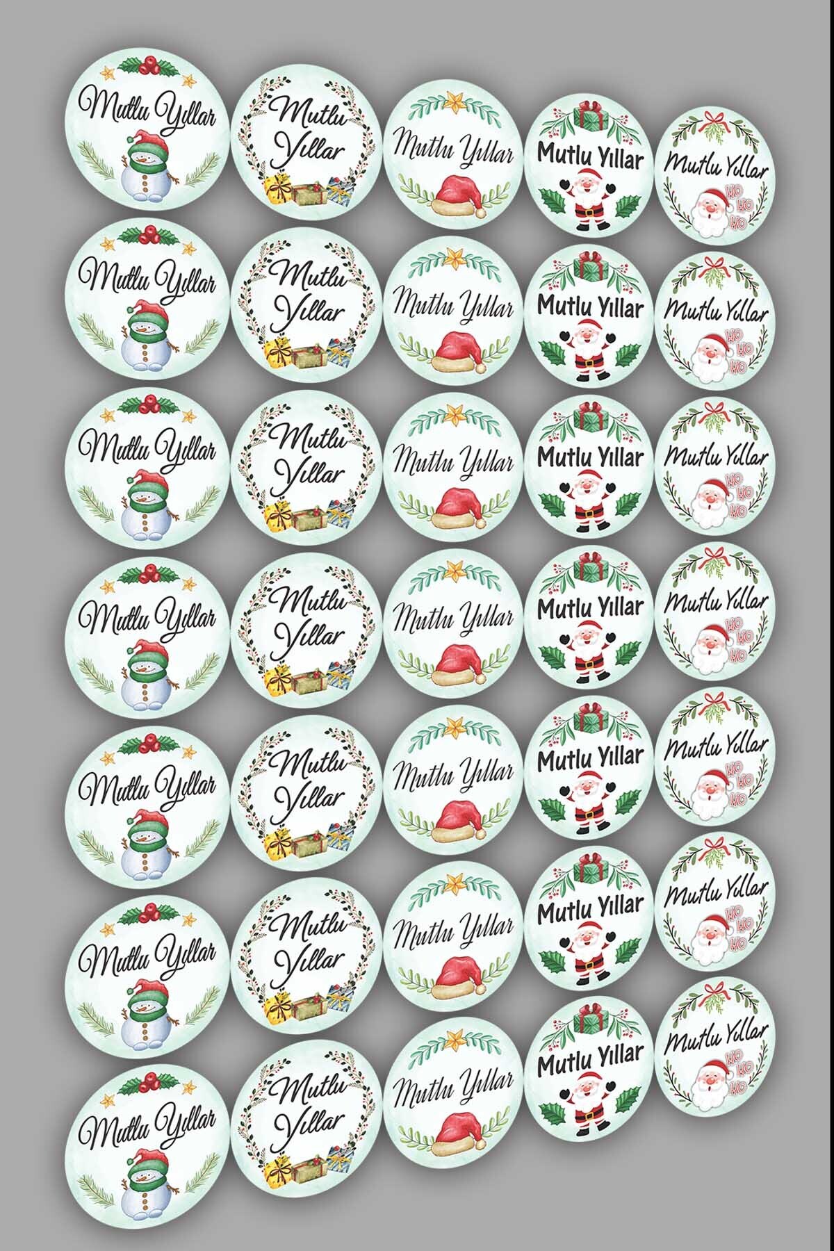 Vice Yeni Yıl Temalı Etiket Seti - Mutlu Yıllar - Yapışkanlı Yılbaşı Etiketi (4,5 Cm) 70 Adet