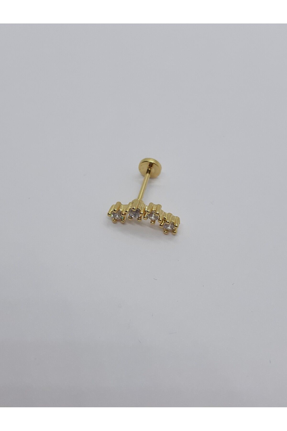 Set-Stainless Steel Brilliant Inline 4 Jewels Tragus Earrings (Length: 12mm) 6