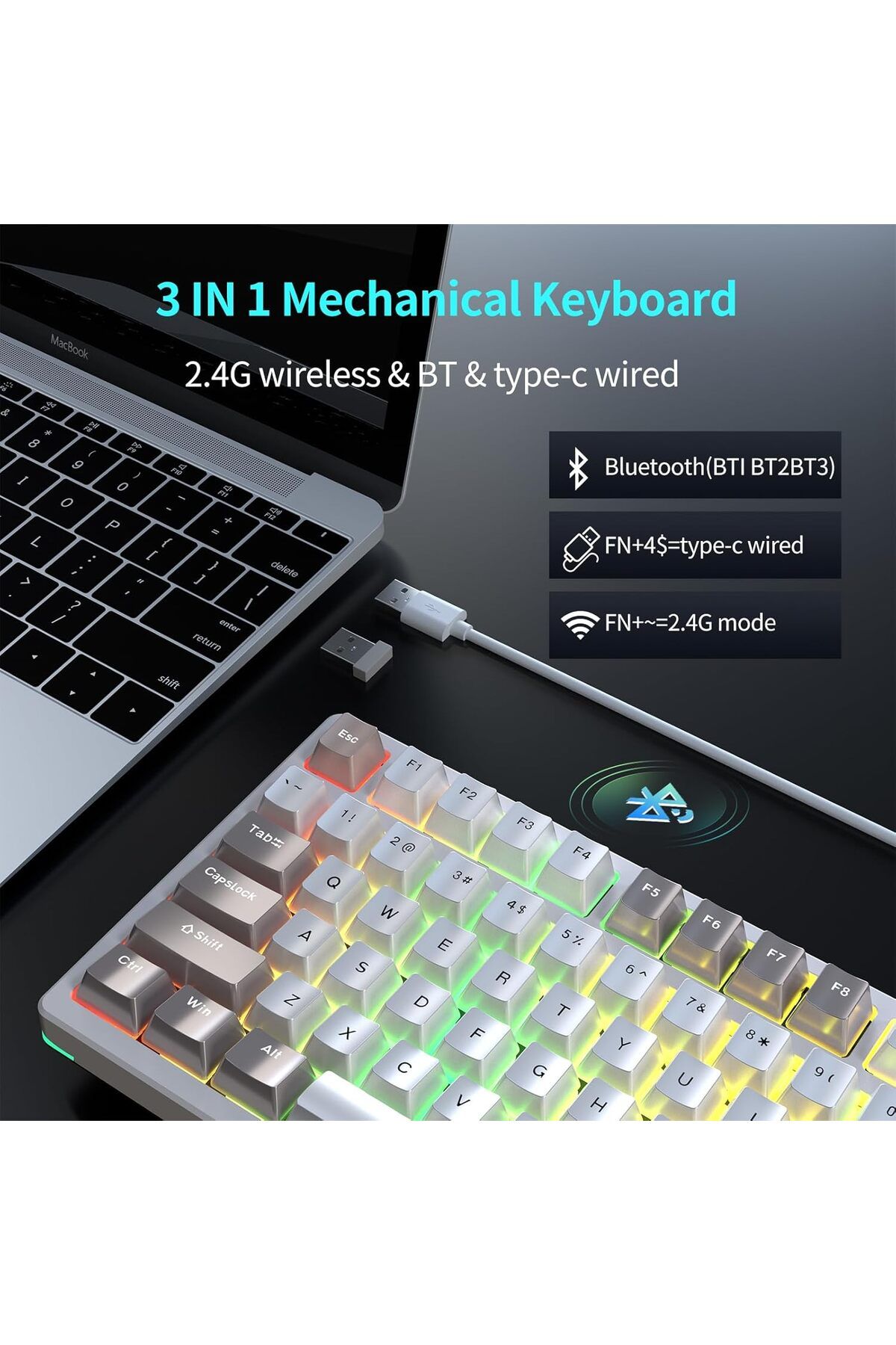 Aula-F98 95% Tri-Mode RGB Wireless Mechanical Gaming Keyboard, Pre-lubed Nimbus V3 Switches Hot-swappable 5
