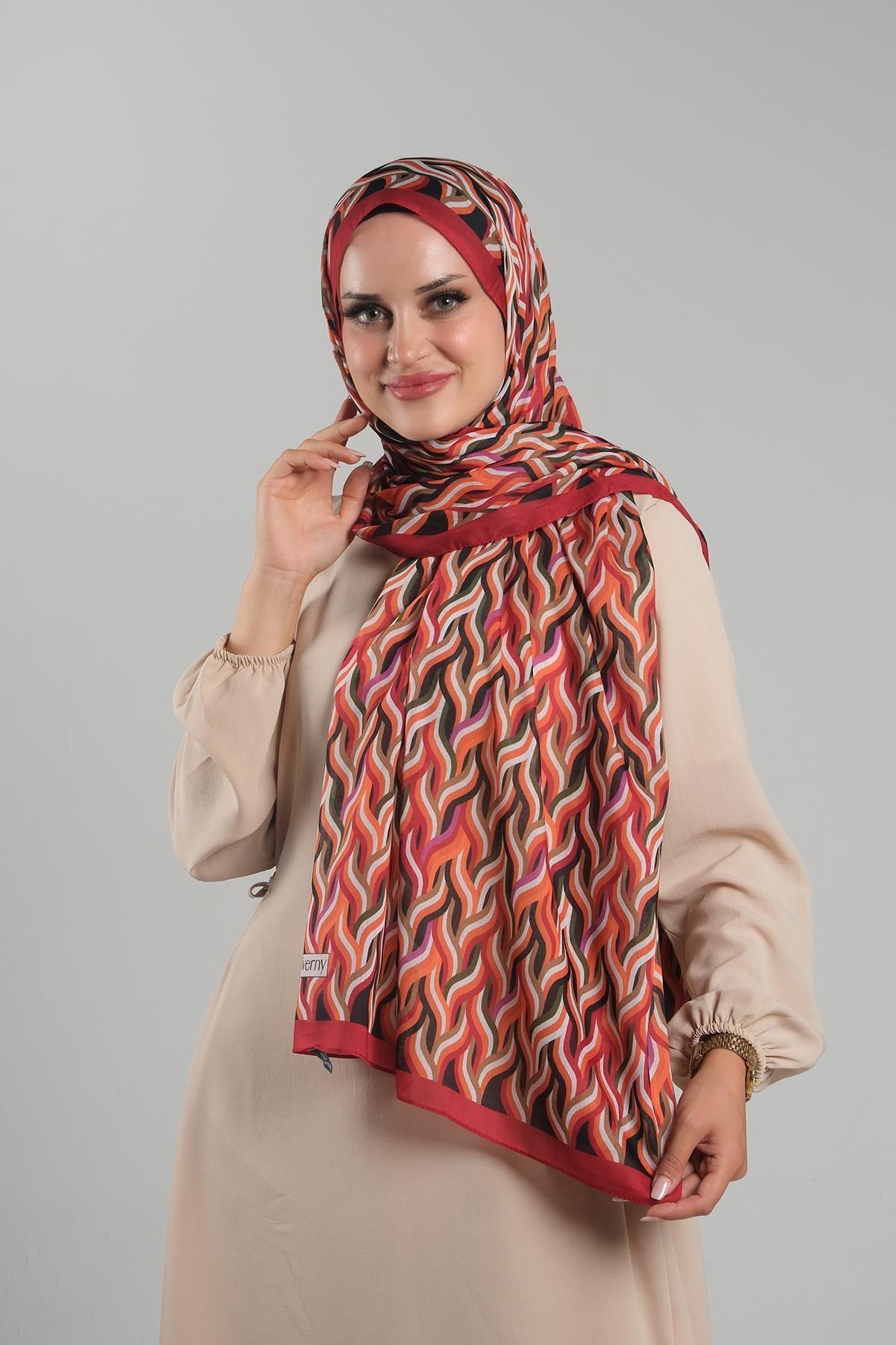 Giverny-Pomegranate Flower Patterned Shawl Cut Fiber Digital Printed Cotton Striped 202115 _30 1