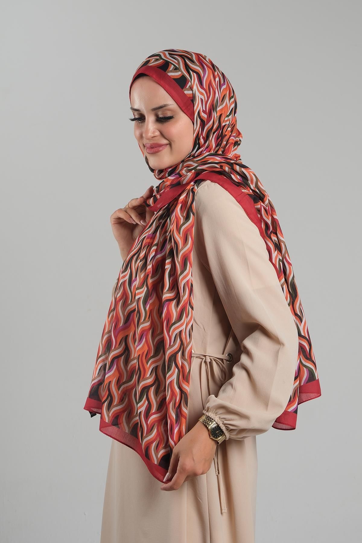 Giverny-Pomegranate Flower Patterned Shawl Cut Fiber Digital Printed Cotton Striped 202115 _30 2