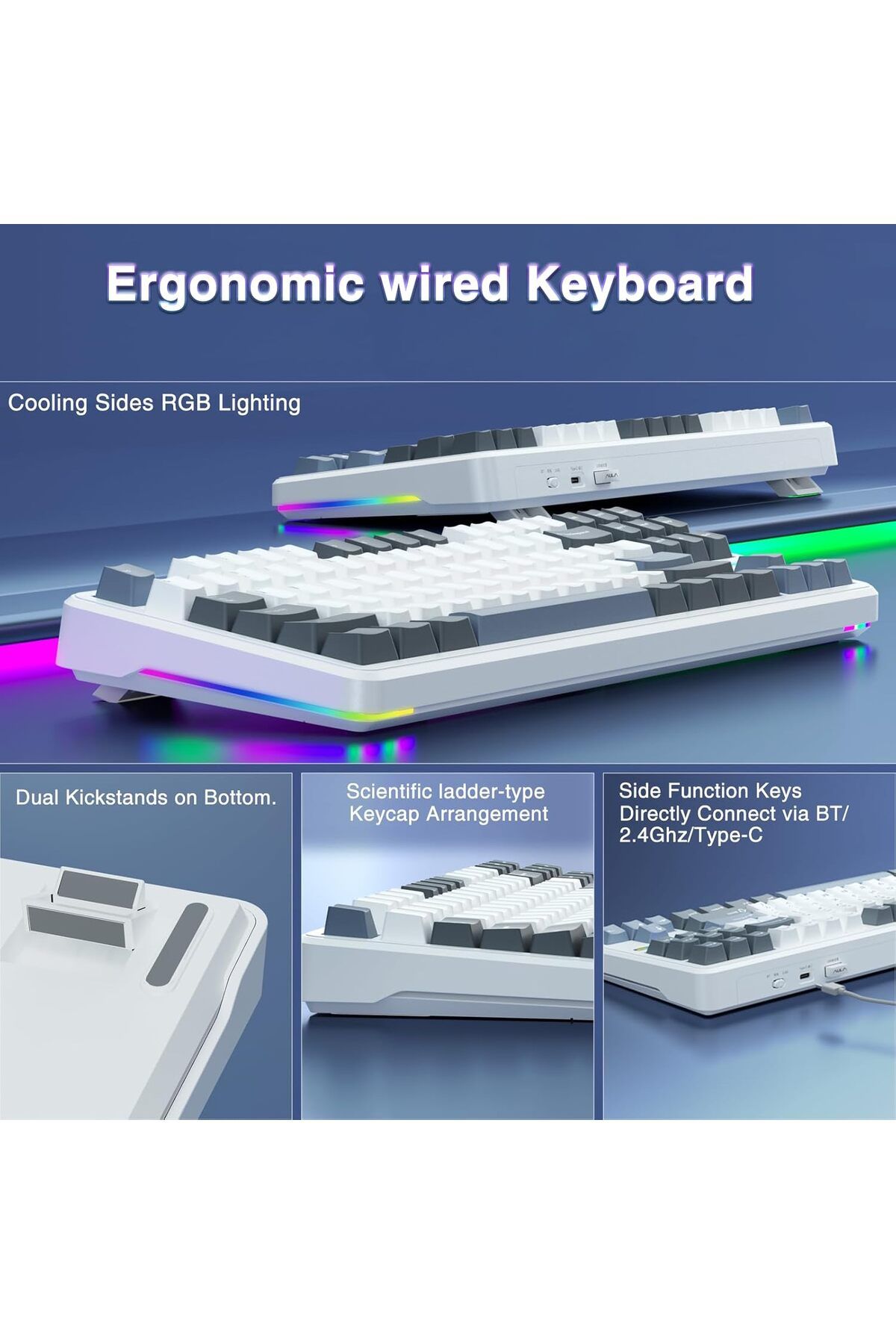 Aula-F87 80% Tri-Mode RGB Wireless Mechanical Gaming Keyboard, Greenwood V3 Switches TKL Hot Swappable 6