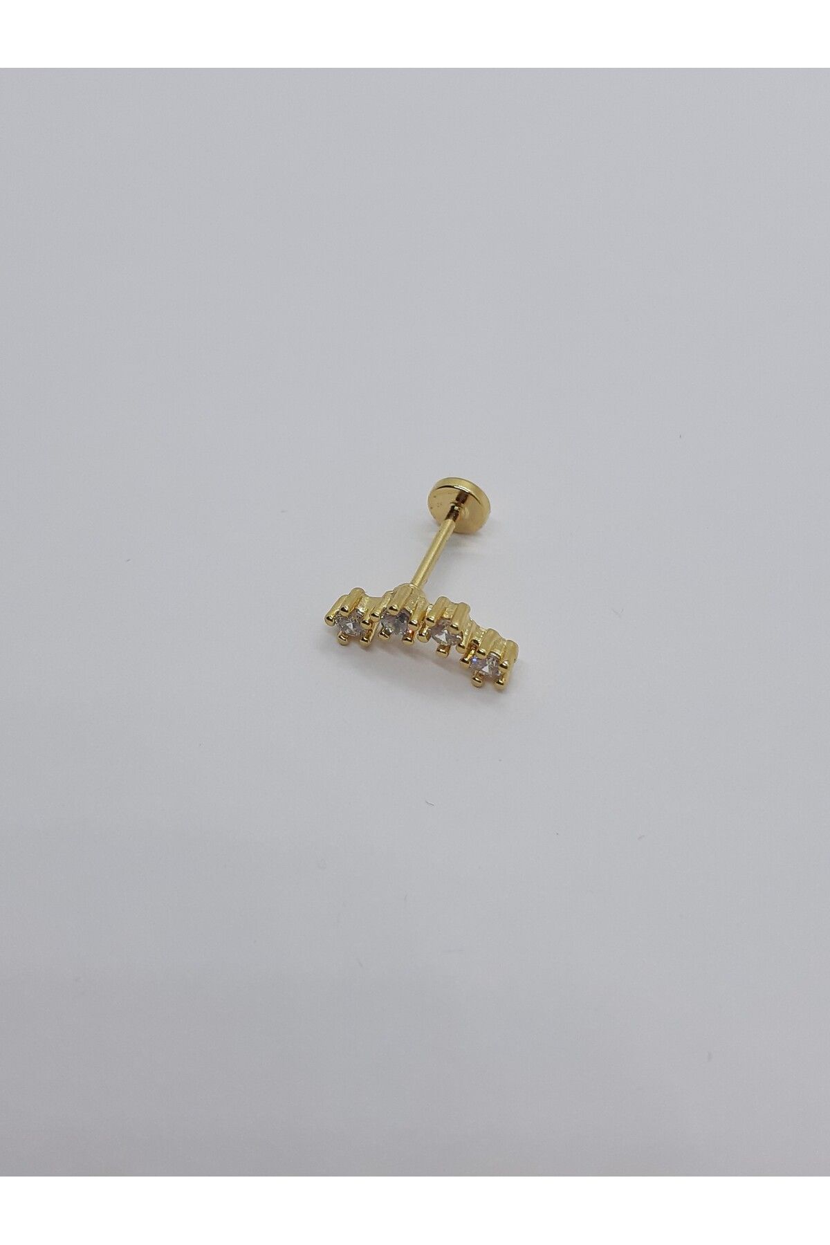 Set-Stainless Steel Brilliant Inline 4 Jewels Tragus Earrings (Length: 12mm) 3