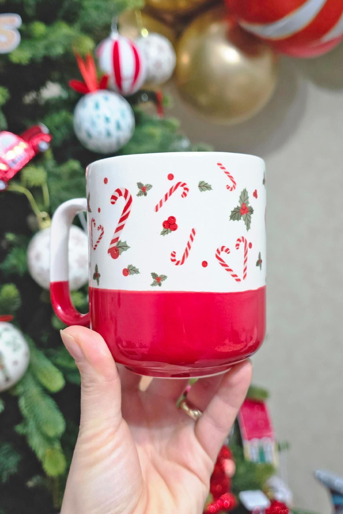 PEKSHOP-Christmas Cup Red Candy Cane Patterned Cane Candy Figure Mug Cup 2