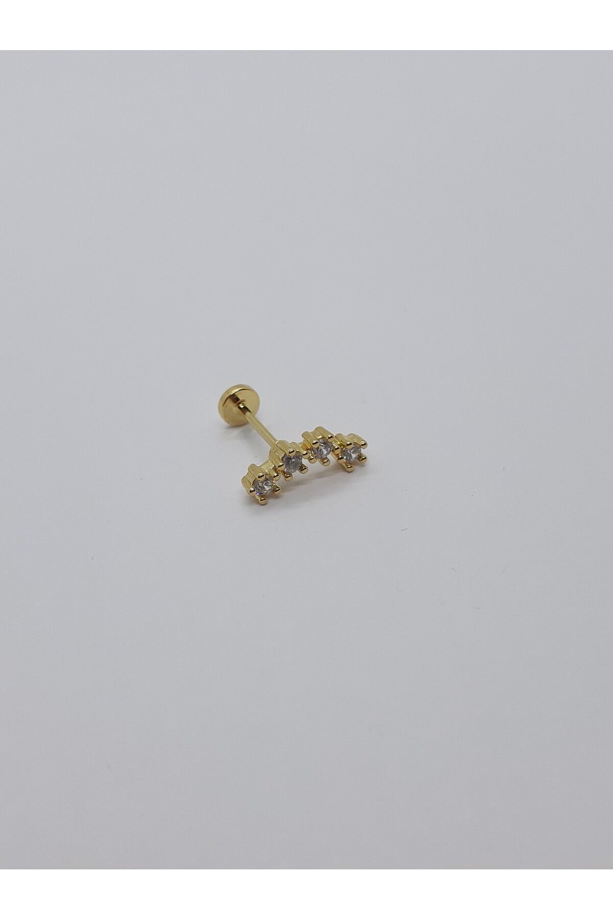 Set-Stainless Steel Brilliant Inline 4 Jewels Tragus Earrings (Length: 12mm) 7