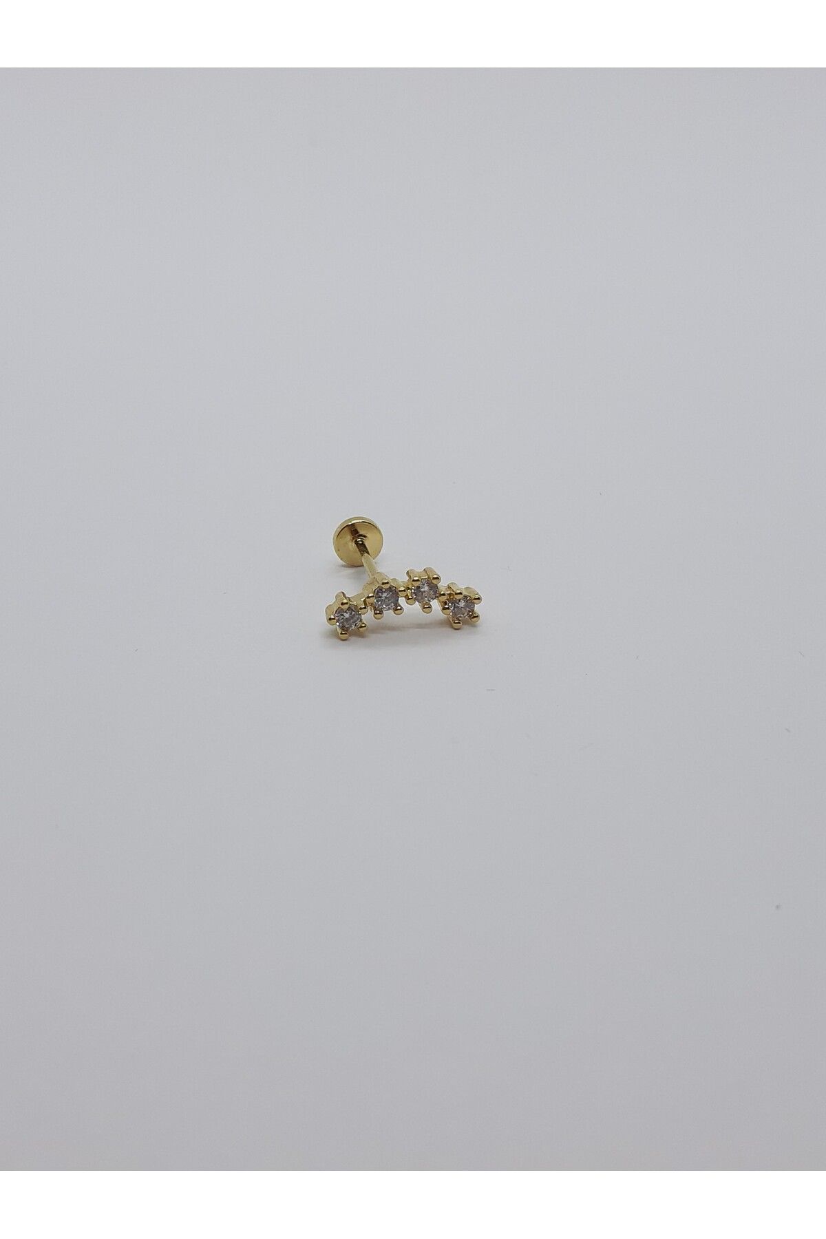 Set-Stainless Steel Brilliant Inline 4 Jewels Tragus Earrings (Length: 12mm) 5