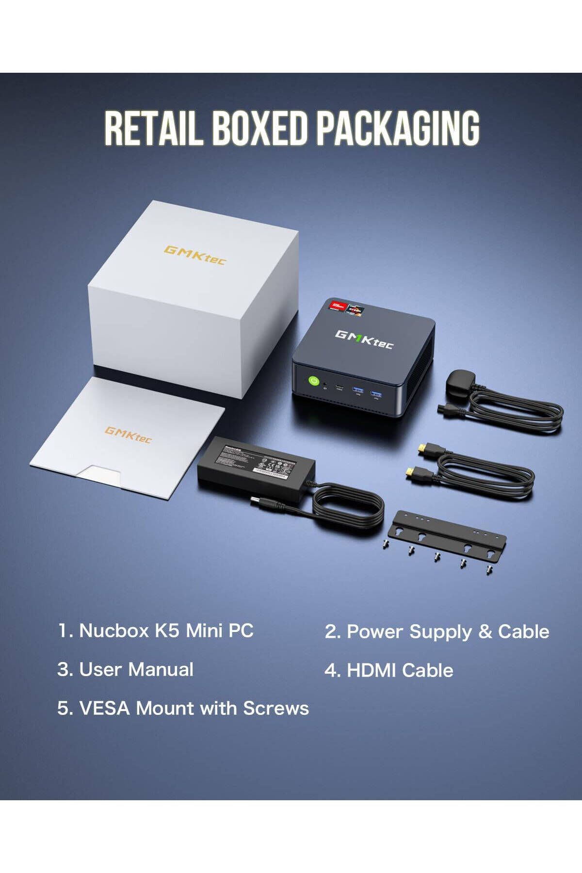 GMKtec-NucBox K5 Desktop Ultracompact Mini PC Gaming, AMD Ryzen 7 Windows 11 Pro 32GB DDR5 RAM 1TB SSD 8