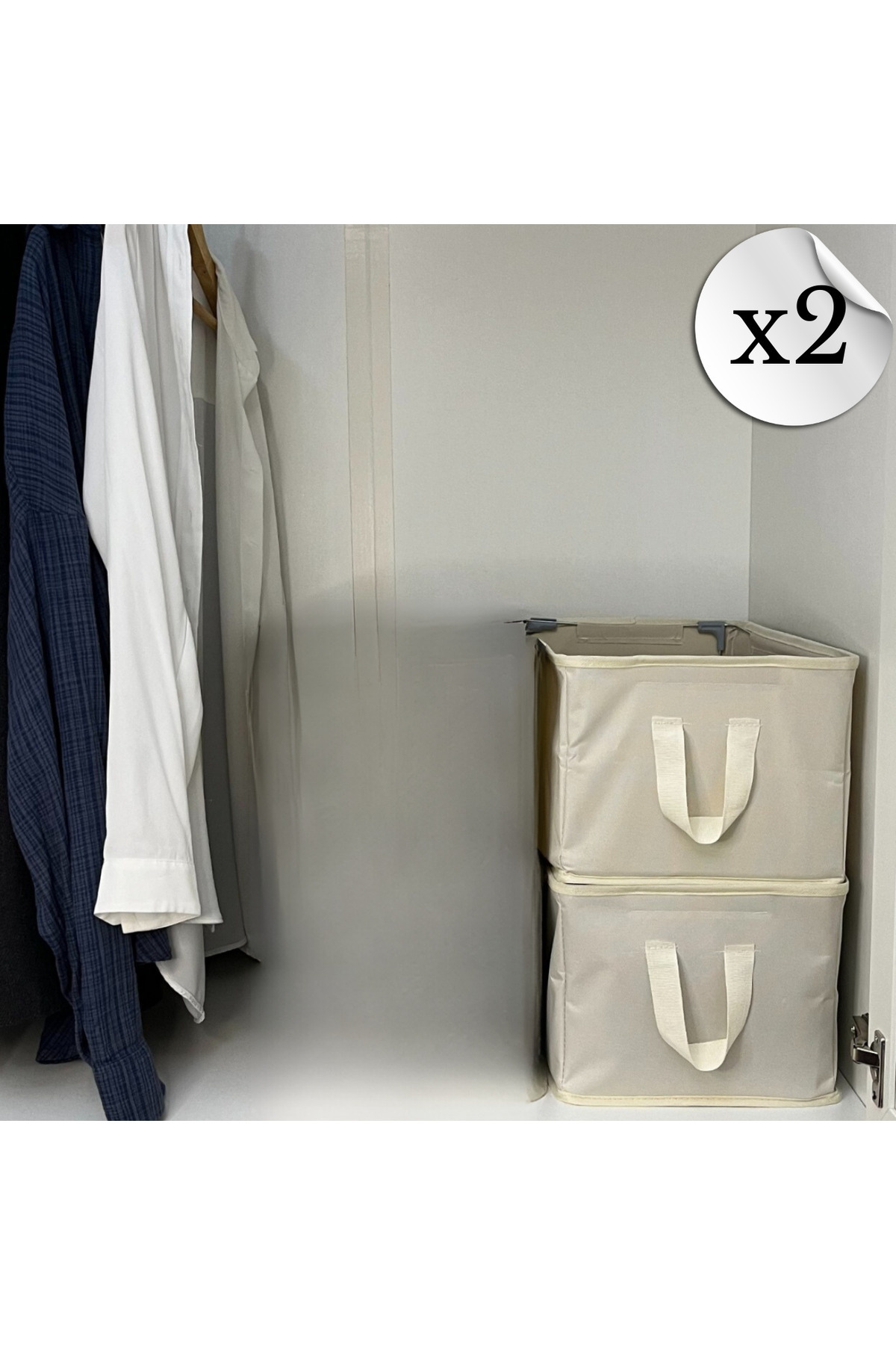 2 Pieces Interlining Cream Shelf Organizer Storage Foldable Clothing Organizer 45x25x20