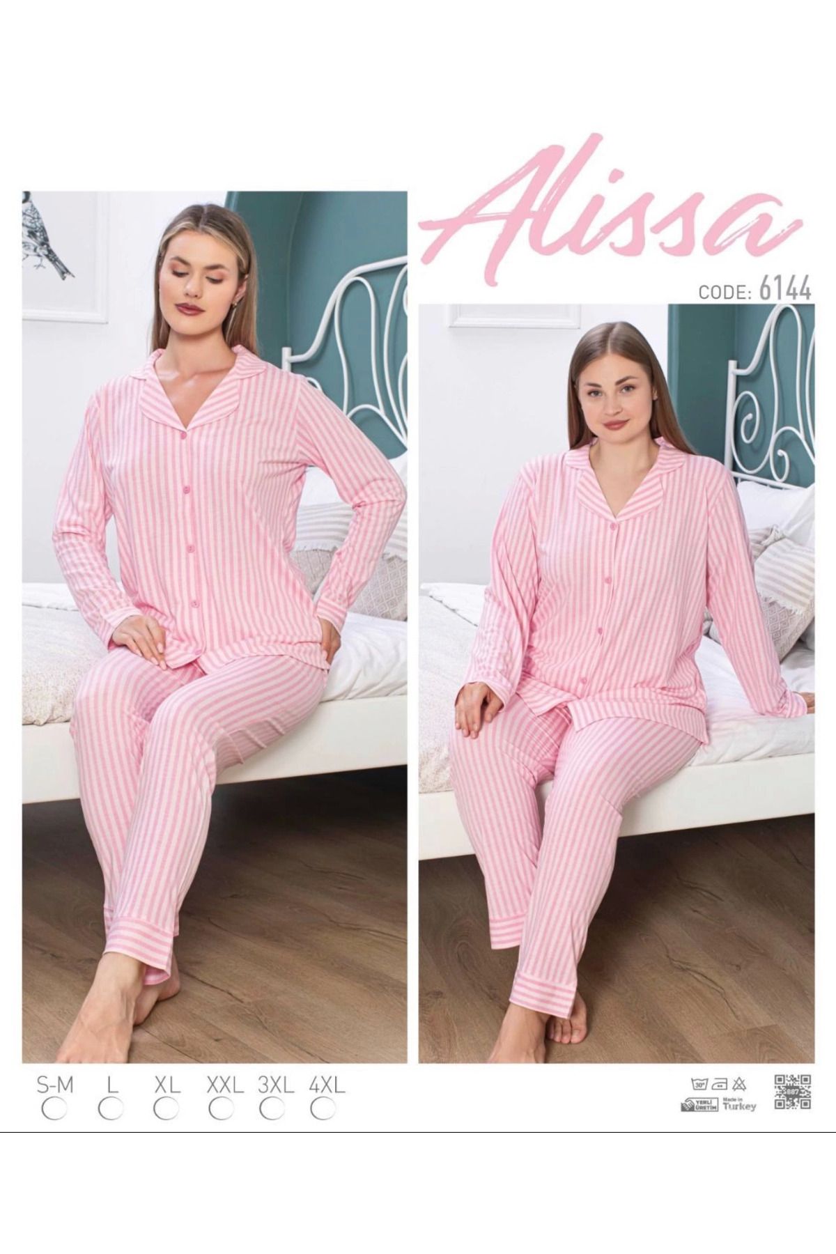 ZenWave BSMA Alissa 6144 Pembe Çizgili Patlı Uzun Kol Pijama Takımı