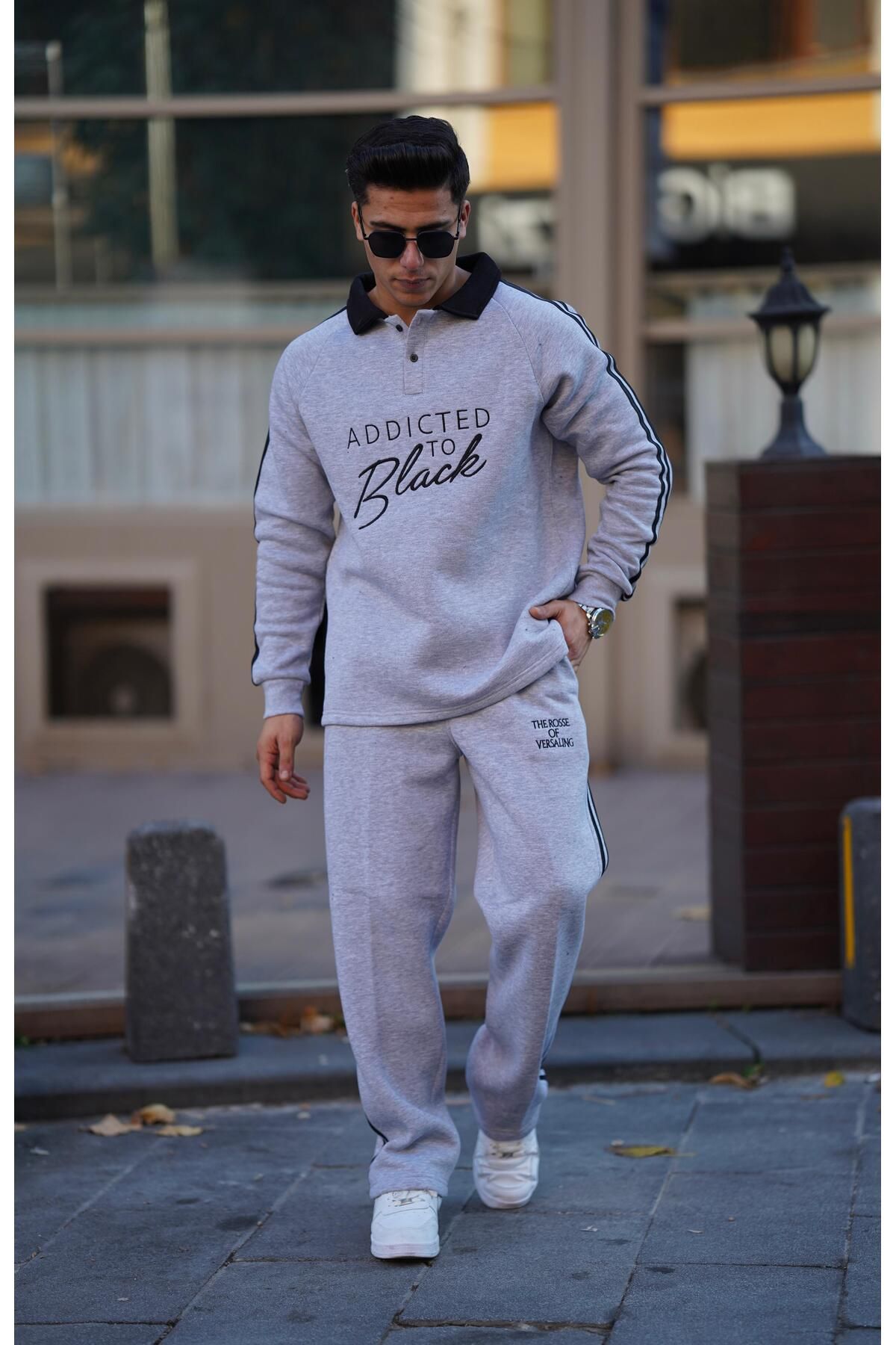 Erkek sweatshirt şerti detaylı Eşofman Takımı 3 iplik