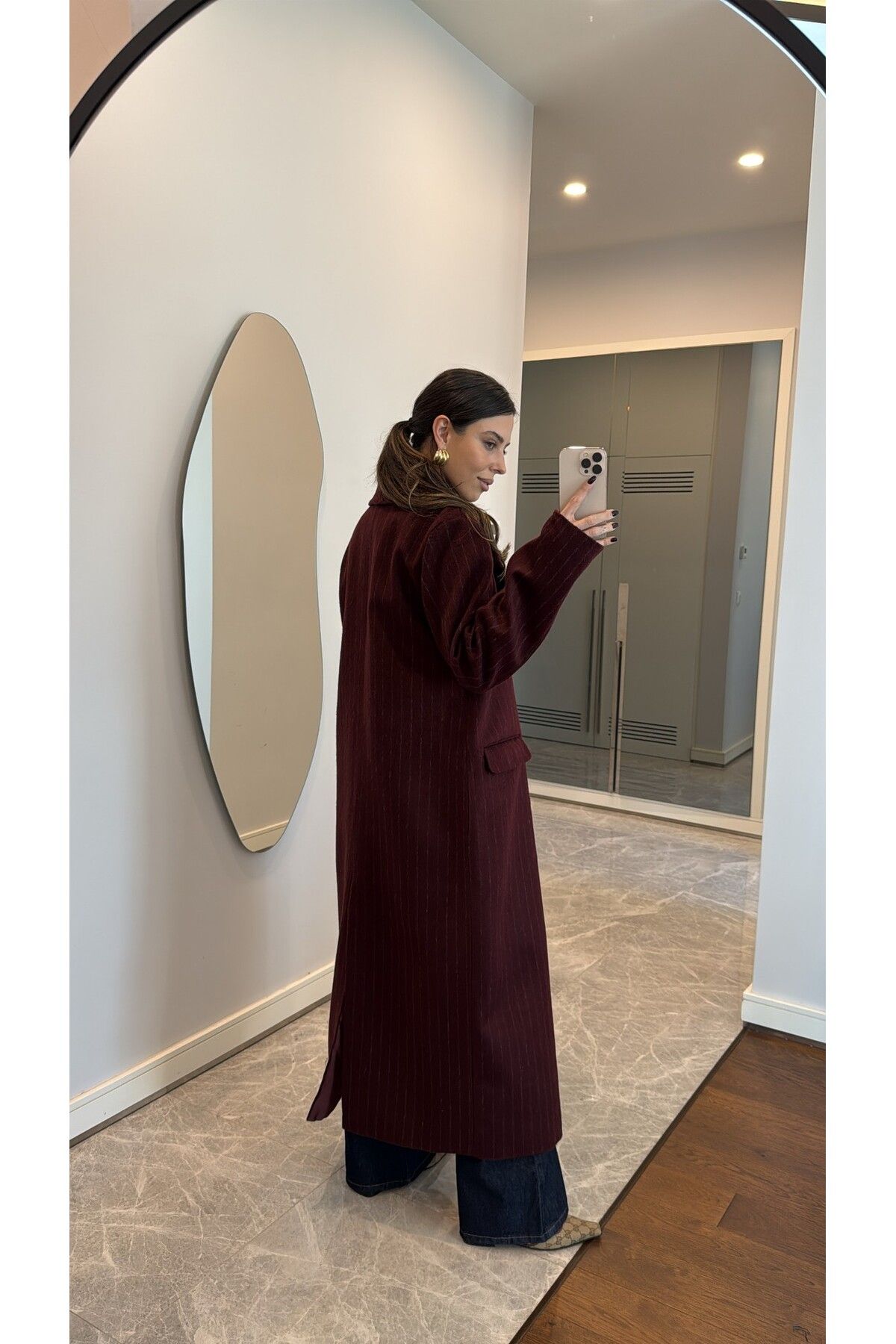 sinemkivanc co-Brand Model Striped Plum Coat 4