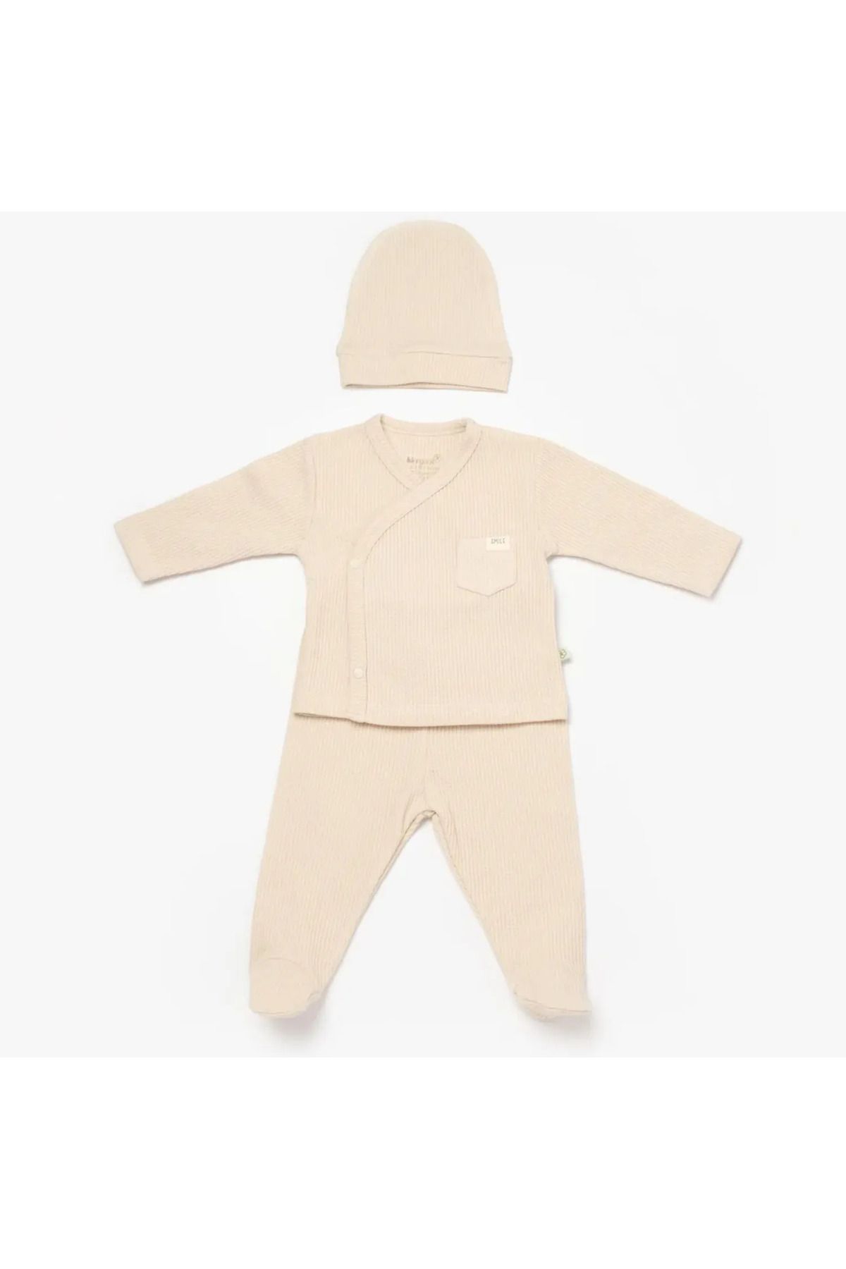 Skygo-Bibaby Waffle Smile 3-Piece Bodysuit Set - Beige 73323 1